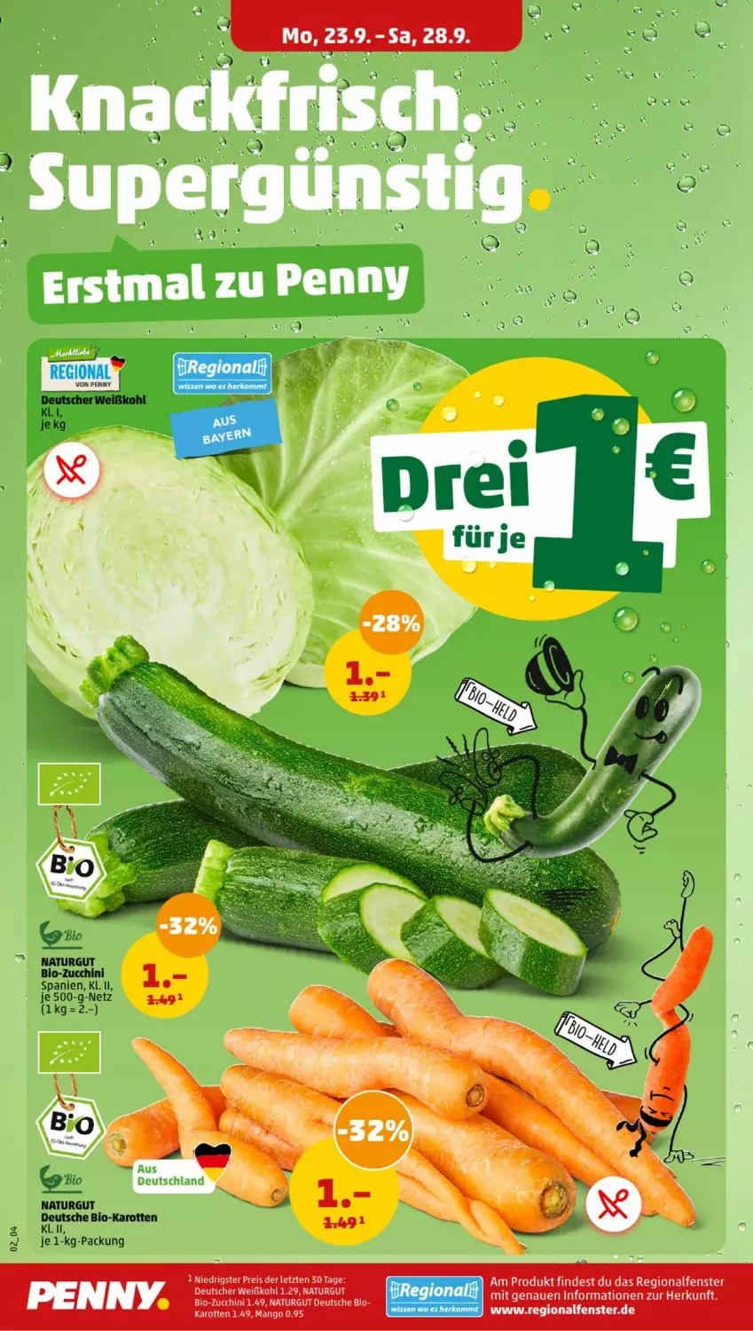 Aktueller Prospekt Penny - Prospekte - von 23.09 bis 28.09.2024 - strona 2 - produkty: bio, bio-karotten, bio-zucchini, karotten, natur, zucchini