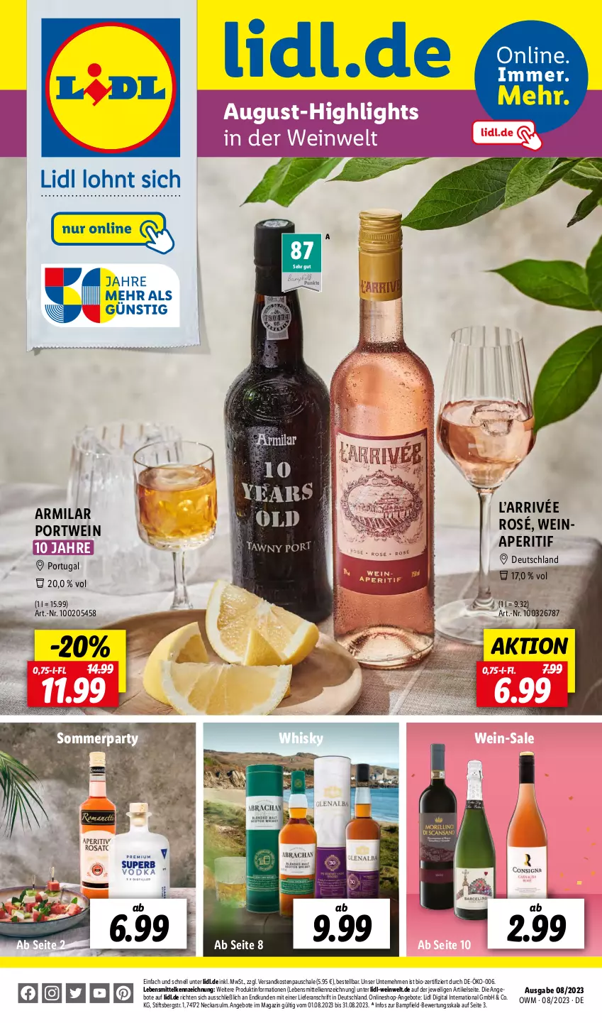 Aktueller Prospekt Lidl - August-Highlights in der Weinwelt - von 01.08 bis 31.08.2023 - strona 1 - produkty: angebot, angebote, aperitif, bio, lebensmittel, magazin, ndk, Portwein, Schal, Schale, Ti, wein, whisky