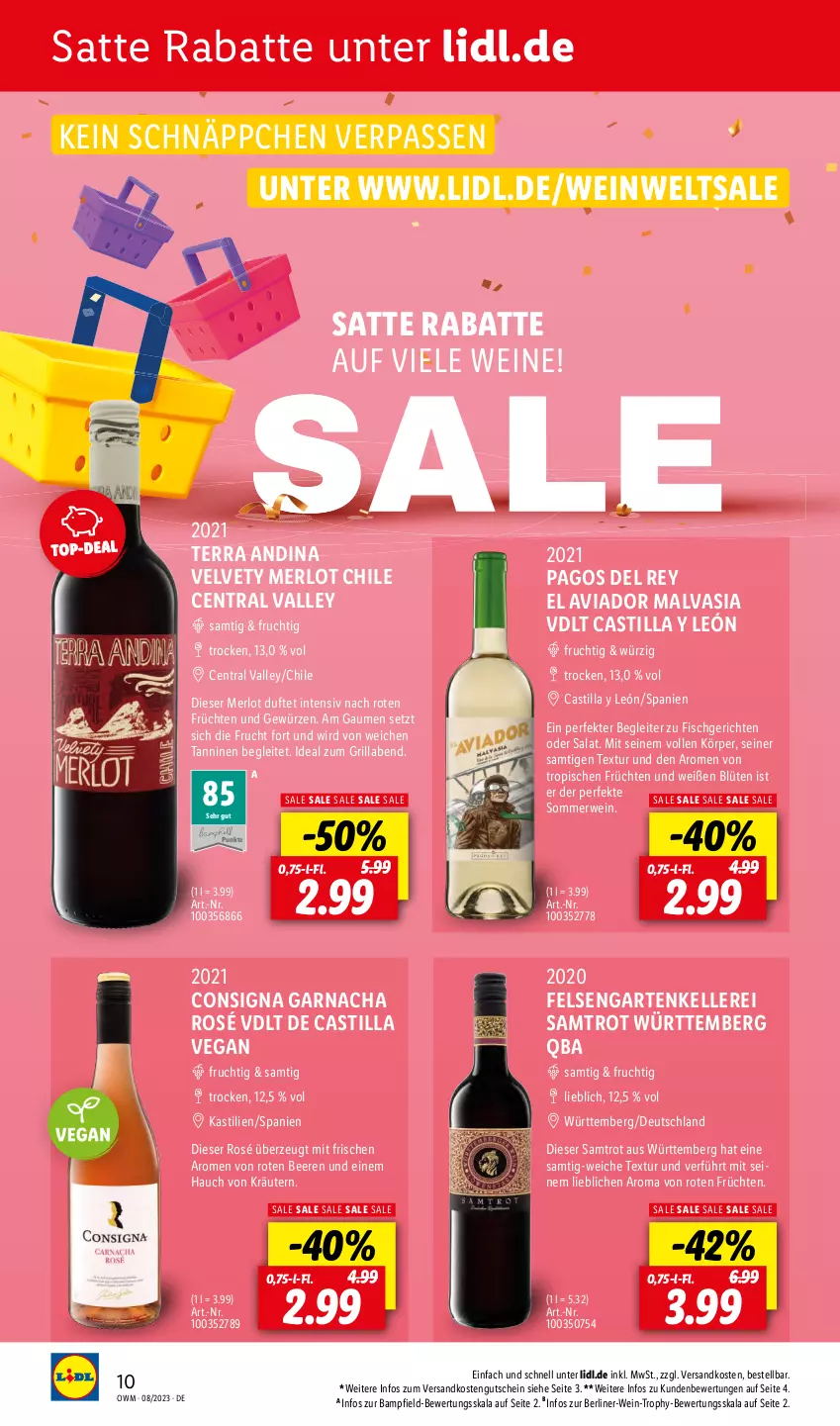 Aktueller Prospekt Lidl - August-Highlights in der Weinwelt - von 01.08 bis 31.08.2023 - strona 10 - produkty: asti, beere, beeren, berliner, Blüte, elle, fisch, frucht, früchte, früchten, Garten, gewürz, grill, gutschein, kräuter, kräutern, merl, merlot, ndk, Pago, rwe, salat, schnäppchen, Ti, velvet, wein, weine