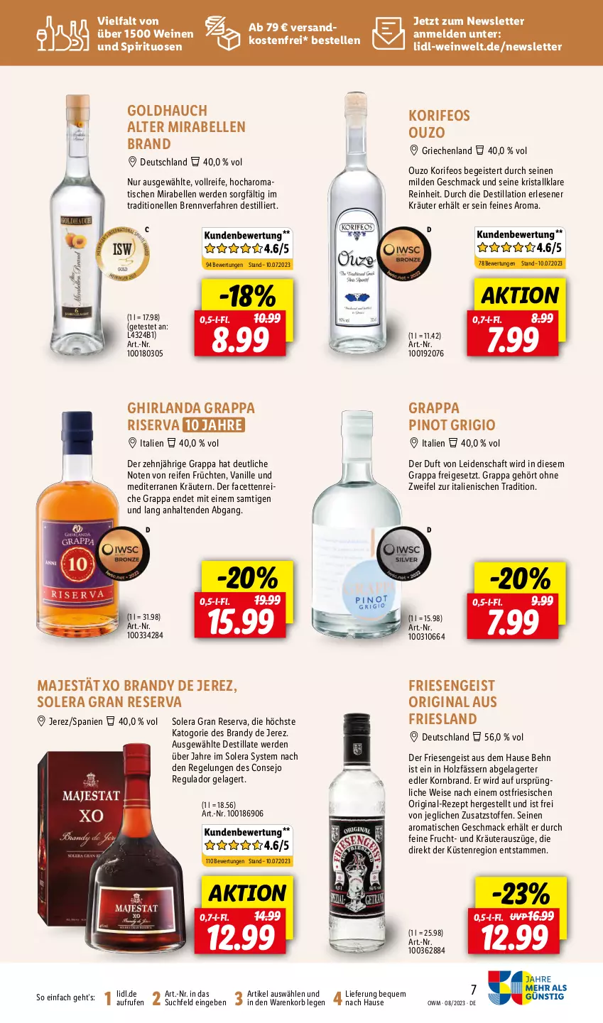 Aktueller Prospekt Lidl - August-Highlights in der Weinwelt - von 01.08 bis 31.08.2023 - strona 7 - produkty: eis, elle, erde, frucht, früchte, früchten, gin, grappa, Holz, korb, korn, kräuter, kräutern, mac, ndk, ouzo, Pinot, pinot grigio, reifen, rezept, riserva, spirituosen, Ti, tisch, vanille, versandkostenfrei, wein, weine