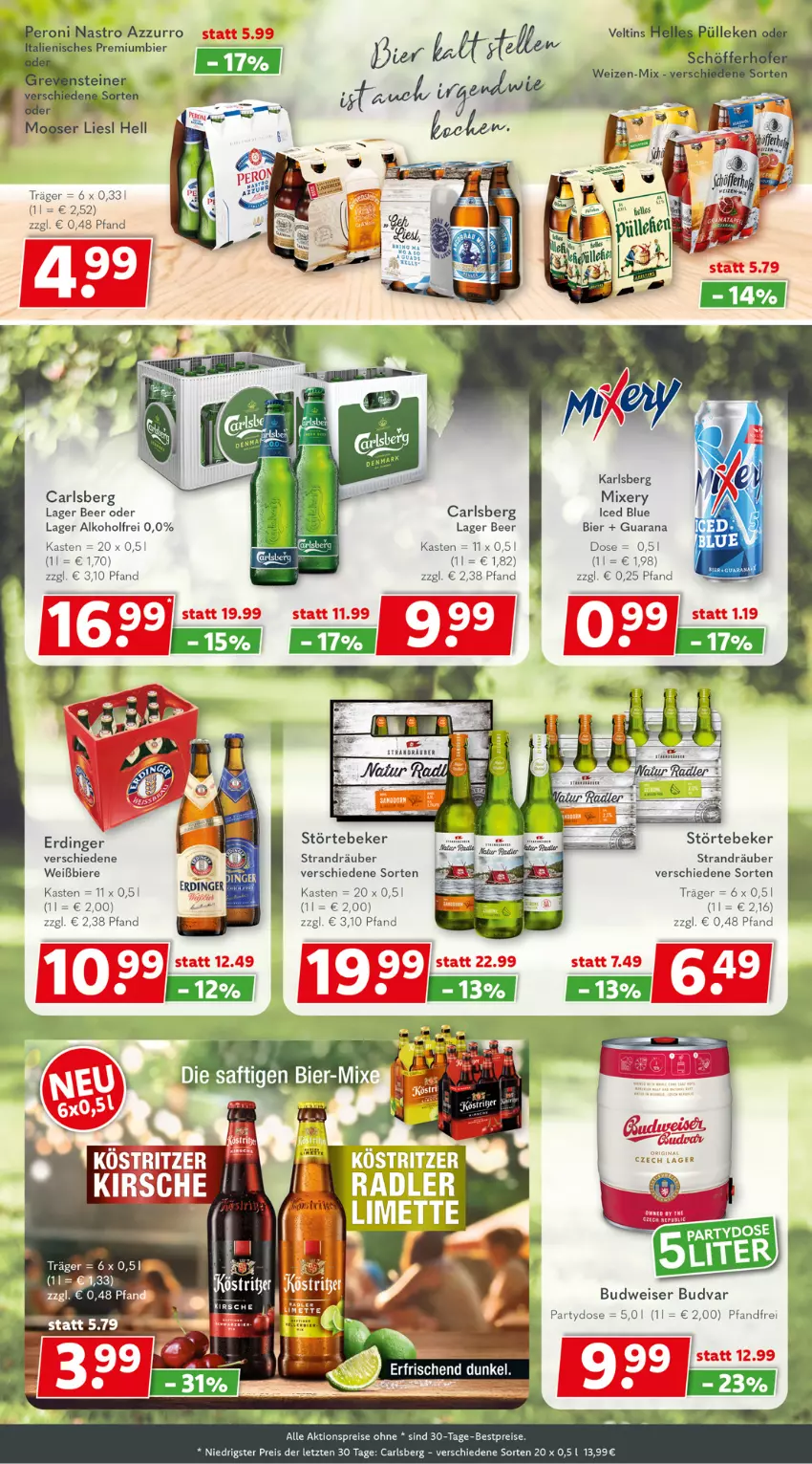 Aktueller Prospekt Getraenkeland - von 12.06 bis 24.06.2023 - strona 4 - produkty: aktionspreis, alkohol, bestpreis, bestpreise, bier, Biere, budweiser, carlsberg, eier, eis, elle, erdinger, karlsberg, köstritzer, Mixer, mixery, Peroni, Premiumbier, Rana, reis, störtebeker, Ti, ZTE