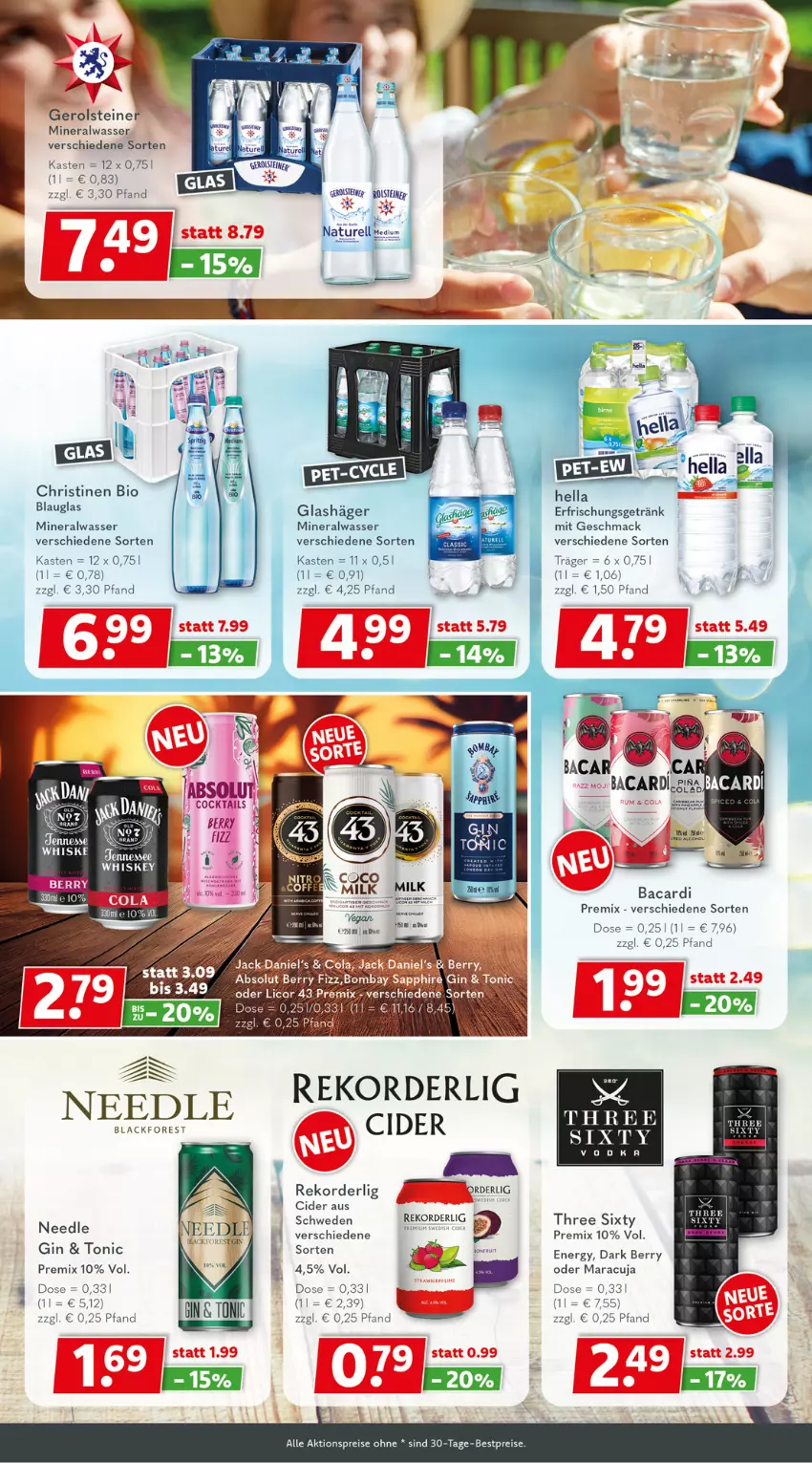 Aktueller Prospekt Getraenkeland - von 12.06 bis 24.06.2023 - strona 6 - produkty: aktionspreis, Alwa, bacardi, bestpreis, bestpreise, bio, cider, eis, erfrischungsgetränk, gerolsteine, gerolsteiner, getränk, gin, mac, maracuja, mineralwasser, reis, steiner, Three Sixty, Ti, tonic, wasser, whiskey