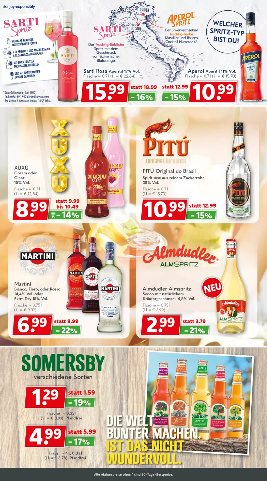 Aktueller Prospekt Getraenkeland - von 12.06 bis 24.06.2023 - strona 7 - produkty: aktionspreis, almdudler, aperitif, aperol, bestpreis, bestpreise, bett, Blutorange, cocktail, ecco, eis, ente, flasche, frucht, gin, HP, kräuter, mac, martini, orange, reis, rwe, Soda, sprite, Ti, wasser, ZTE, zucker