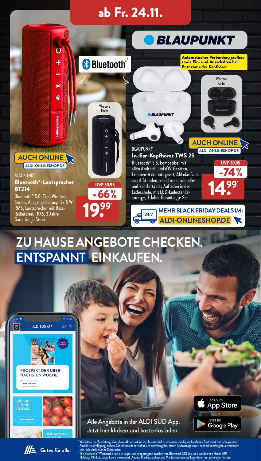 Aktueller Prospekt AldiSud - NÄCHSTE WOCHE - von 20.11 bis 25.11.2023 - strona 32 - produkty: akku, aldi, alle artikel ohne dekoration, angebot, angebote, auto, Bau, blaupunkt, dekoration, eis, elle, erde, friday, gin, in-ear-kopfhörer, kopfhörer, lack, lautsprecher, rel, rwe, Schal, Schale, Ti, tisch, ZTE