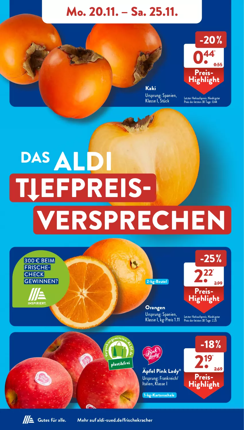 Aktueller Prospekt AldiSud - NÄCHSTE WOCHE - von 20.11 bis 25.11.2023 - strona 4 - produkty: aldi, asti, beutel, eis, Kaki, kracher, orange, orangen, Pink Lady, reis, Schal, Schale, Ti, ZTE