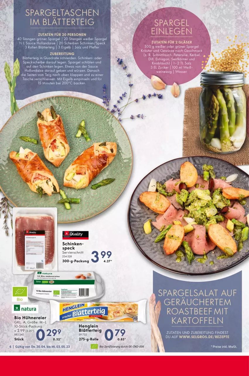 Aktueller Prospekt Selgros - Spargelsaison - von 20.04 bis 03.05.2023 - strona 6 - produkty: beef, bio, blätterteig, eier, eis, grüner spargel, hollandaise, hühner, kartoffel, kartoffeln, LG, natur, natura, pfeffer, Pinsel, quad, reis, rezept, rezepte, roastbeef, salat, salz, sauce, sauce hollandaise, schinken, spargel, Speck, Tasche, taschen, Ti