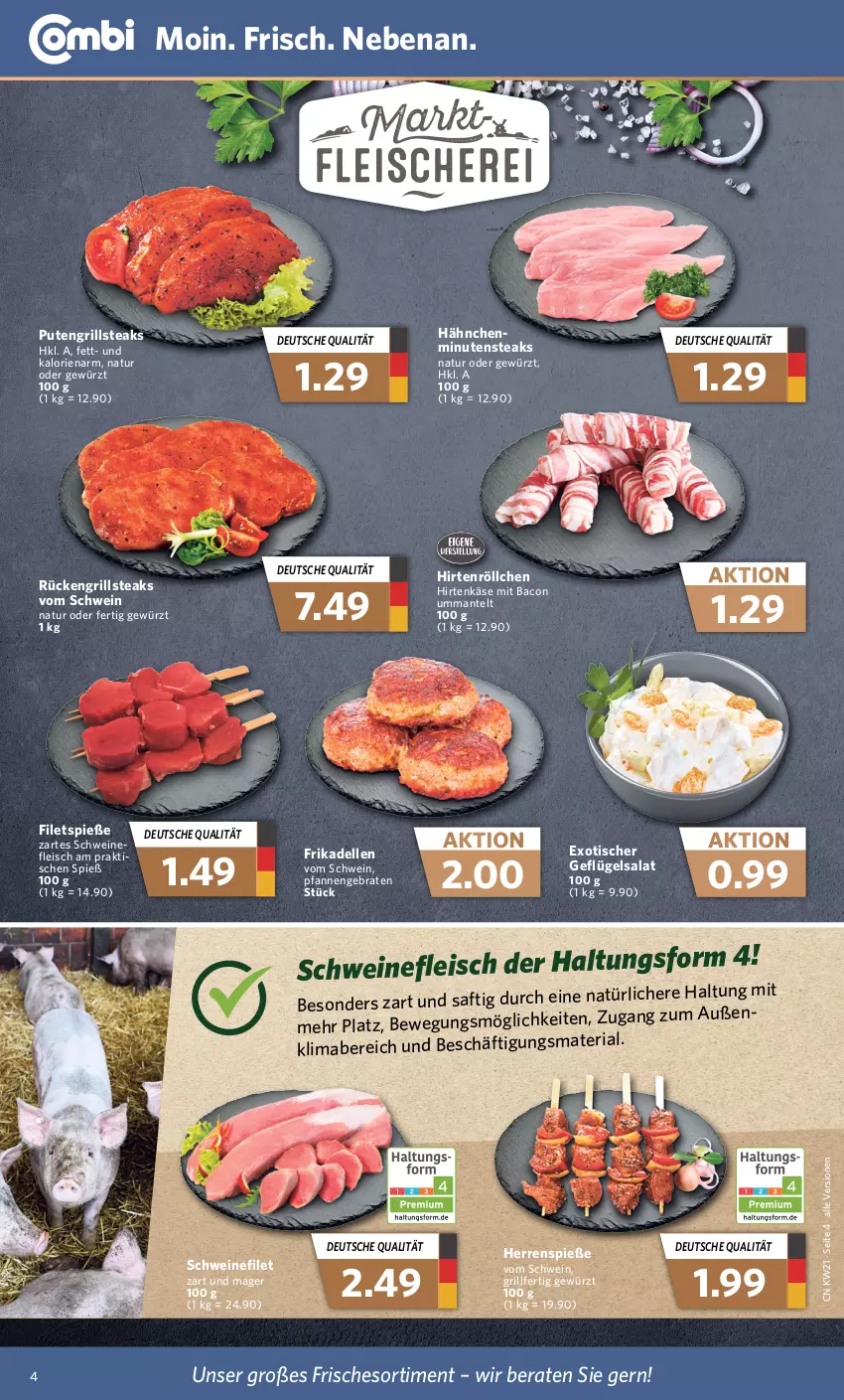 Aktueller Prospekt Combi - Prospekte - von 22.05 bis 27.05.2023 - strona 8 - produkty: bacon, braten, dell, eis, elle, filet, filets, fleisch, frikadellen, Geflügel, geflügelsalat, gewürz, grill, hirtenkäse, Hirtenröllchen, Käse, mab, Mantel, minutensteaks, natur, pfanne, pfannen, pute, Ria, saft, salat, schwein, schweine, schweinefilet, schweinefleisch, steak, steaks, Ti, tisch, wein, weine