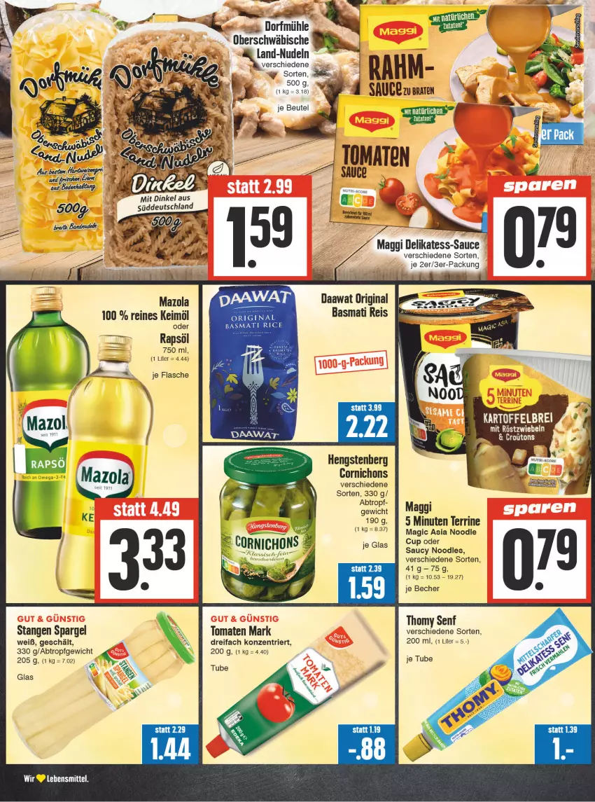 Aktueller Prospekt E Center - Angebote der Woche - von 25.09 bis 30.09.2023 - strona 10 - produkty: basmati, Basmati Reis, Becher, beutel, eis, flasche, gin, hengstenberg, keimöl, lebensmittel, maggi, mazola, nudel, nudeln, rapsöl, reis, röstzwiebeln, sauce, senf, spargel, terrine, thomy, Ti, tomate, tomaten, zwiebel, zwiebeln