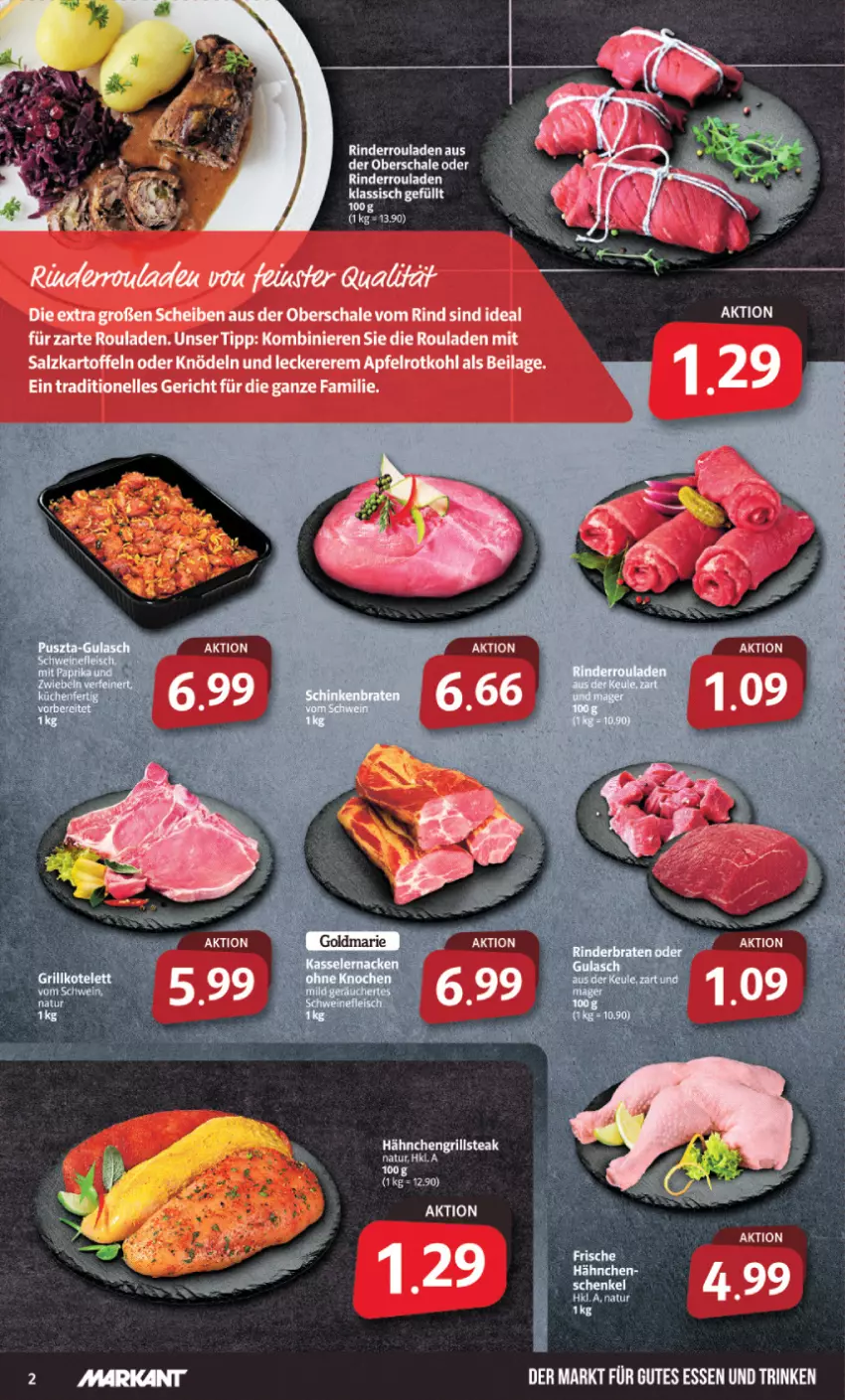 Aktueller Prospekt Markant - Prospekte - von 25.03 bis 30.03.2024 - strona 2 - produkty: apfel, grill, gutes essen, ilag, kartoffel, kartoffeln, Knödel, natur, rind, rotkohl, rouladen, salz, Schal, Schale, steak, Ti, Tiere