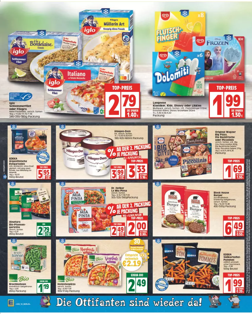 Aktueller Prospekt Edeka - Angebote der Woche - von 18.07 bis 23.07.2022 - strona 10 - produkty: beutel, bio, bohne, bohnen, burger, deka, deutschlandcard, disney, Dr. Oetker, edeka bio, eis, filegro, filet, garnelen, gin, häagen-dazs, Holz, iglo, K2, kartoffel, langnese, mac, Müller, müllerin art, natur, natura, Ofen, original wagner, pfanne, pfannen, piccolinis, pizza, pommes, salami, Schal, Schale, süßkartoffel-, Ti, wagner, Wild