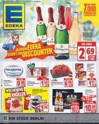 Gazetka promocyjna Edeka - Angebote der Woche - Gazetka - ważna od 23.07 do 23.07.2022 - strona 1 - produkty: alkohol, angebot, bacon, Becher, braten, coppenrath, deka, eis, elle, ente, flasche, fleisch, frischkäse, frischkäsezubereitung, Frühstücksspeck, hackfleisch, hackfleisch gemischt, Käse, krombache, krombacher, kuchen, pflaume, pflaumen, philadelphia, reis, rel, Ria, rind, rwe, Schal, Schale, schwein, schwein und rind, Speck, Ti, tomate, tomaten, wein, ZTE