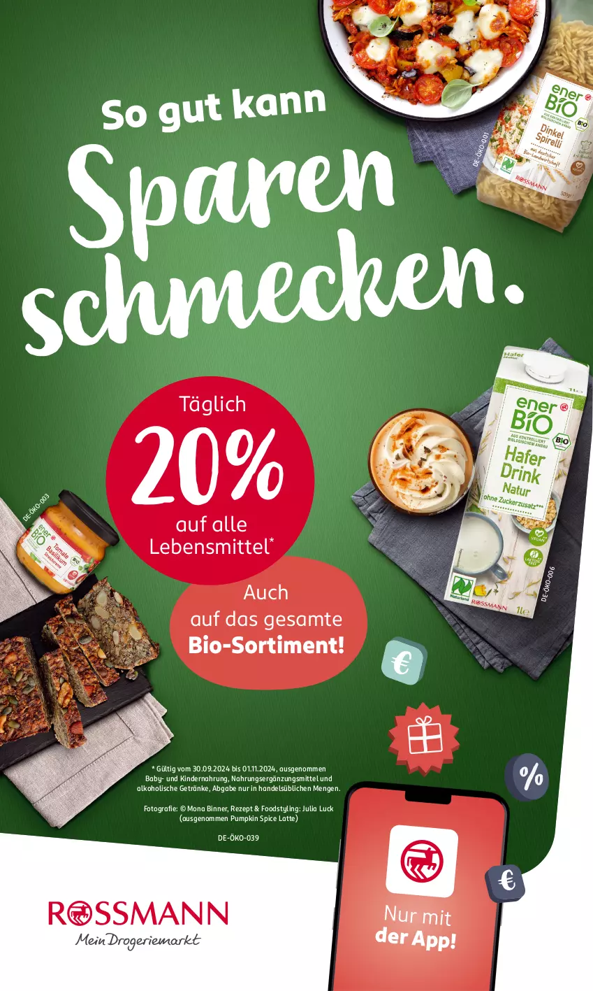 Aktueller Prospekt Rossmann - Prospekte - von 30.09 bis 01.11.2024 - strona 1 - produkty: alkohol, alkoholische getränke, bio, getränk, getränke, Kinder, Kindernahrung, latte, lebensmittel, rezept, Ti