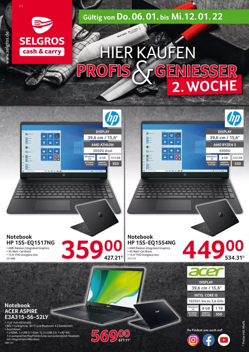 Aktueller Prospekt Selgros - Vorschau:
            Nonfood - von 06.01 bis 12.01.2022 - strona 1 - produkty: AMD Radeon, deo, eis, HDMI, Headset, HP, Intel, kopfhörer, lautsprecher, LG, notebook, radeon, reis, ryzen, Ti, usb