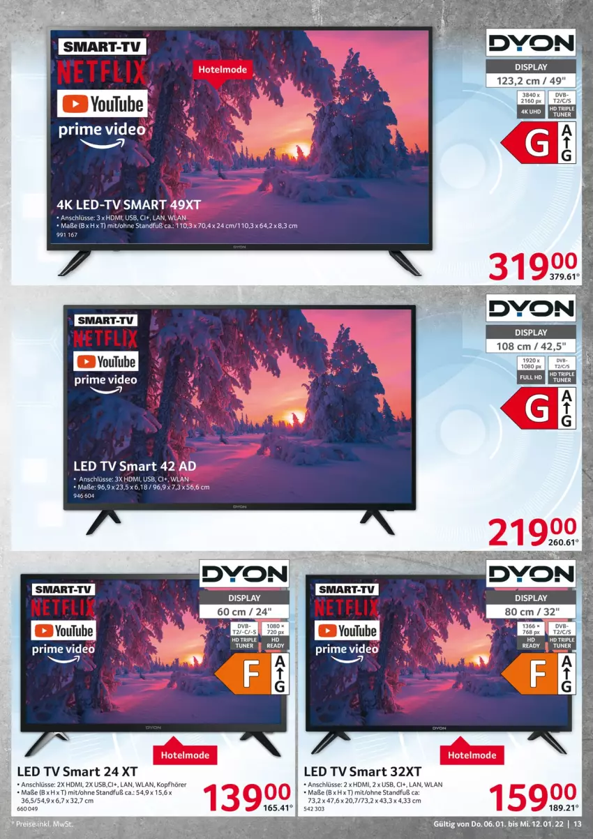 Aktueller Prospekt Selgros - Vorschau:
            Nonfood - von 06.01 bis 12.01.2022 - strona 13 - produkty: deo, dvb, HDMI, kopfhörer, led tv, Mode, Ti, tuner, uhd, usb, Yo