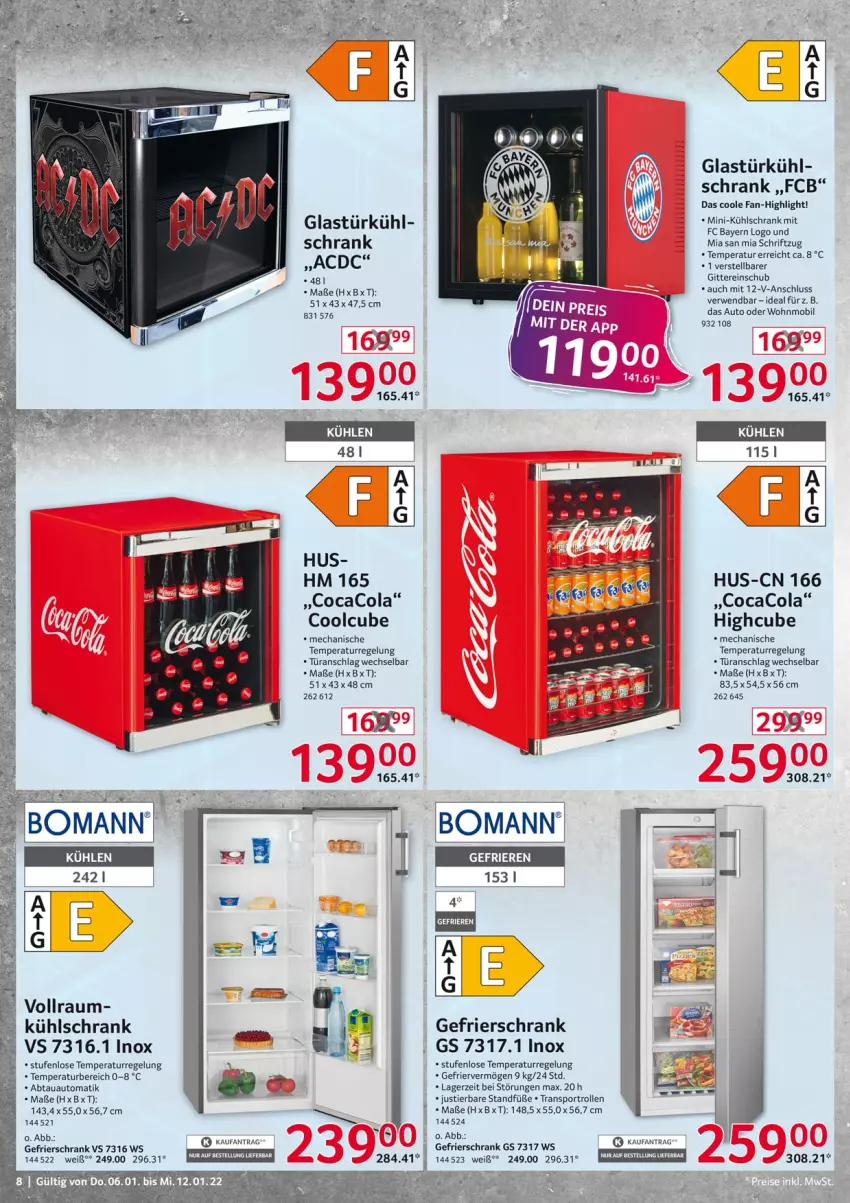 Aktueller Prospekt Selgros - Vorschau:
            Nonfood - von 06.01 bis 12.01.2022 - strona 8 - produkty: abtauautomatik, auto, cola, gefrierschrank, Glastür, kühlschrank, kühlschrank mit, rwe, Schrank, Schriftzug, Sport, Stier, tee, Ti, türanschlag wechselbar