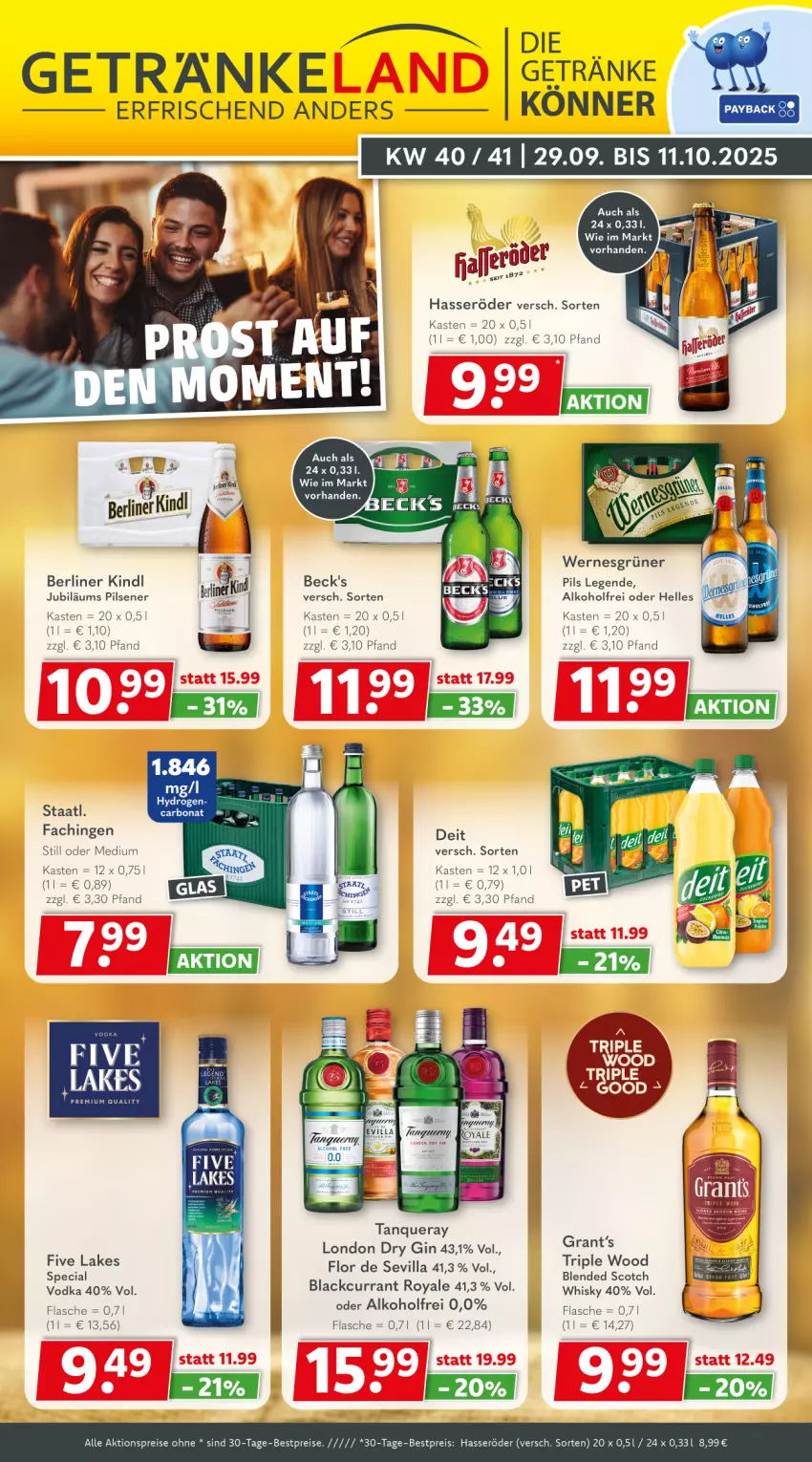 Aktueller Prospekt Getraenkeland - von 28.09 bis 10.10.2025 - strona 1 - produkty: aktionspreis, alkohol, beck's, berliner, berliner kindl, bestpreis, bestpreise, blended scotch, Bona, Currant, deit, dry gin, eis, elle, flasche, getränk, getränke, gin, hasseröder, Jubiläums, lack, london dry, london dry gin, pils, pilsener, reis, scotch, sim, Tanqueray, tee, Ti, vodka, whisky