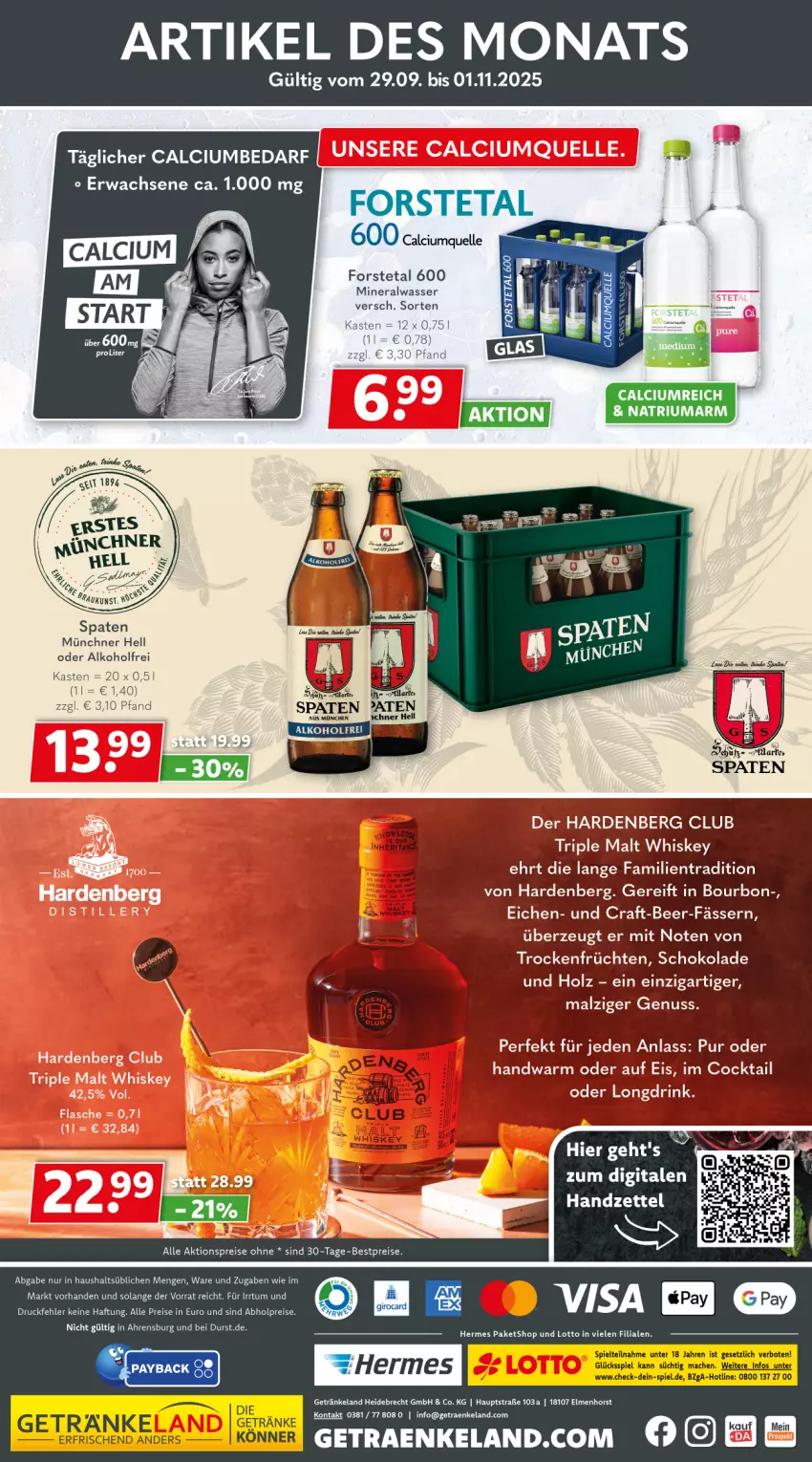 Aktueller Prospekt Getraenkeland - von 28.09 bis 10.10.2025 - strona 8 - produkty: abholpreise, aktionspreis, alkohol, Alwa, bestpreis, bestpreise, bourbon, Calcium, cocktail, drink, eier, eis, Elan, elle, flasche, Forstetal, früchte, früchten, getränk, getränke, Holz, malz, mineralwasser, nuss, reis, schoko, schokolade, Spaten, Ti, Trockenfrüchte, wasser, whiskey