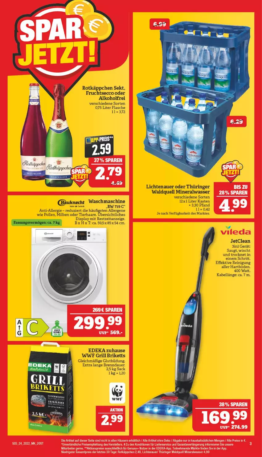 Aktueller Prospekt Marktkauf - Prospekt - von 12.06 bis 18.06.2022 - strona 3 - produkty: alkohol, Alwa, auer, Bau, bauknecht, briketts, deka, ecco, eis, elle, flasche, frucht, fruchtsecco, grill, lichtenauer, lieferservice, mineralwasser, Reinigung, reis, ring, rotkäppchen, sac, sekt, teller, Ti, waschmaschine, wasser