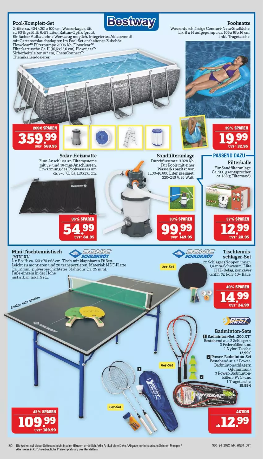 Aktueller Prospekt Marktkauf - Prospekt - von 12.06 bis 18.06.2022 - strona 30 - produkty: adapter, Bad, Bau, bestway, eis, elle, Filterbälle, Garten, gartenschlauch, latte, mint, pool, reis, Ria, sandfilteranlage, schlauch, Sport, Stier, Tasche, teller, Ti, Tiere, tisch, tragetasche, wasser, werkzeug