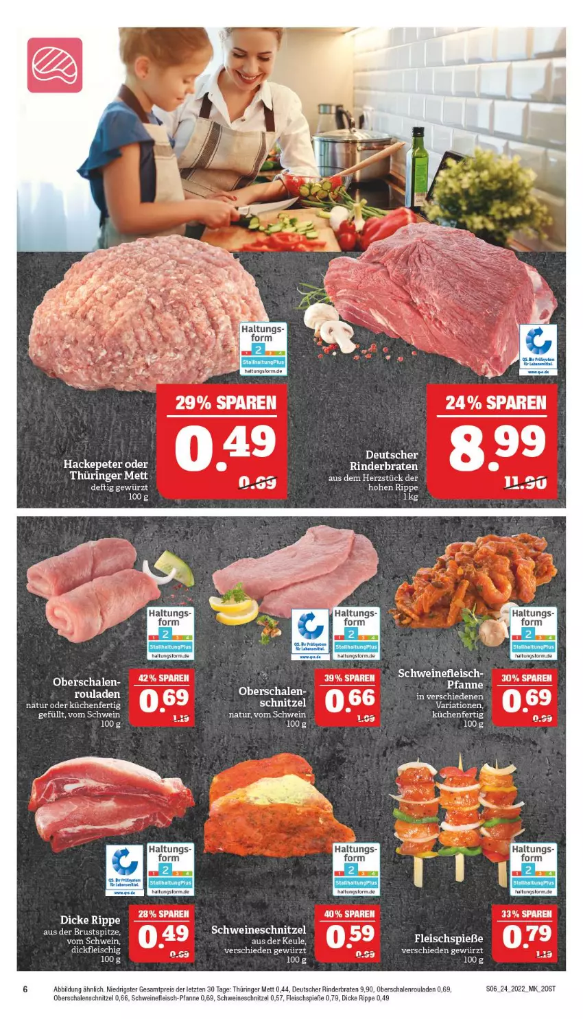 Aktueller Prospekt Marktkauf - Prospekt - von 12.06 bis 18.06.2022 - strona 6 - produkty: braten, eis, fleisch, Fleischspieße, gewürz, küche, Küchen, Mett, natur, Oberschalenrouladen, pfanne, reis, Ria, rind, rinder, rinderbraten, ring, rouladen, Schal, Schale, schnitzel, schwein, schweine, schweinefleisch, Schweinefleisch-Pfanne, schweineschnitzel, Ti, wein, weine, ZTE