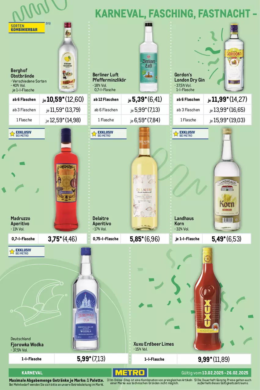 Aktueller Prospekt Metro - GastroJournal - von 13.02 bis 26.02.2025 - strona 20 - produkty: auer, berliner, berliner luft, dry gin, eis, flasche, getränk, getränke, gin, gordon, korn, likör, london dry, london dry gin, obst, Palette, pfeffer, pfefferminzlikör, reis, Ti, wodka