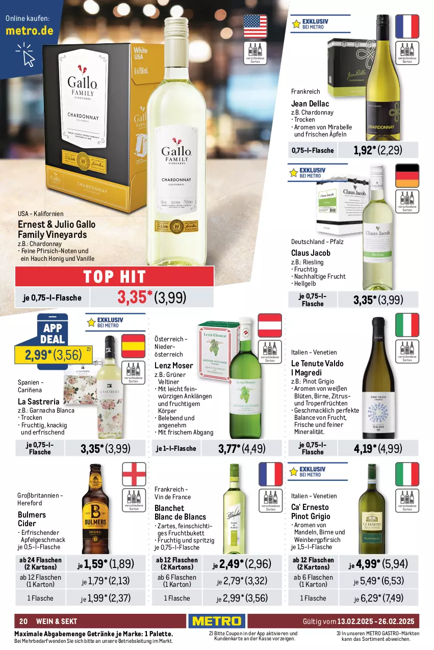 Aktueller Prospekt Metro - GastroJournal - von 13.02 bis 26.02.2025 - strona 22 - produkty: aperitif, apfel, Blüte, brita, brut, champagne, champagner, chardonnay, cider, coupon, crémant de loire, de blancs, dell, ecco, elle, ente, ernesto, flasche, freixenet, frizzante, frucht, früchte, früchten, fruchtsecco, gallo, gallo family, getränk, getränke, Henri de Verlaine, honig, honigmelone, La Gioiosa, lachs, Lenz Moser, LG, mac, mandel, mandeln, melone, Metro, metro gastro, moser, mumm, Palette, perla, perlen, pfirsich, Pinot, pinot grigio, prosecco, Ria, riesling, rotkäppchen, sekt, Ti, valdo, vanille, vin de france, wein