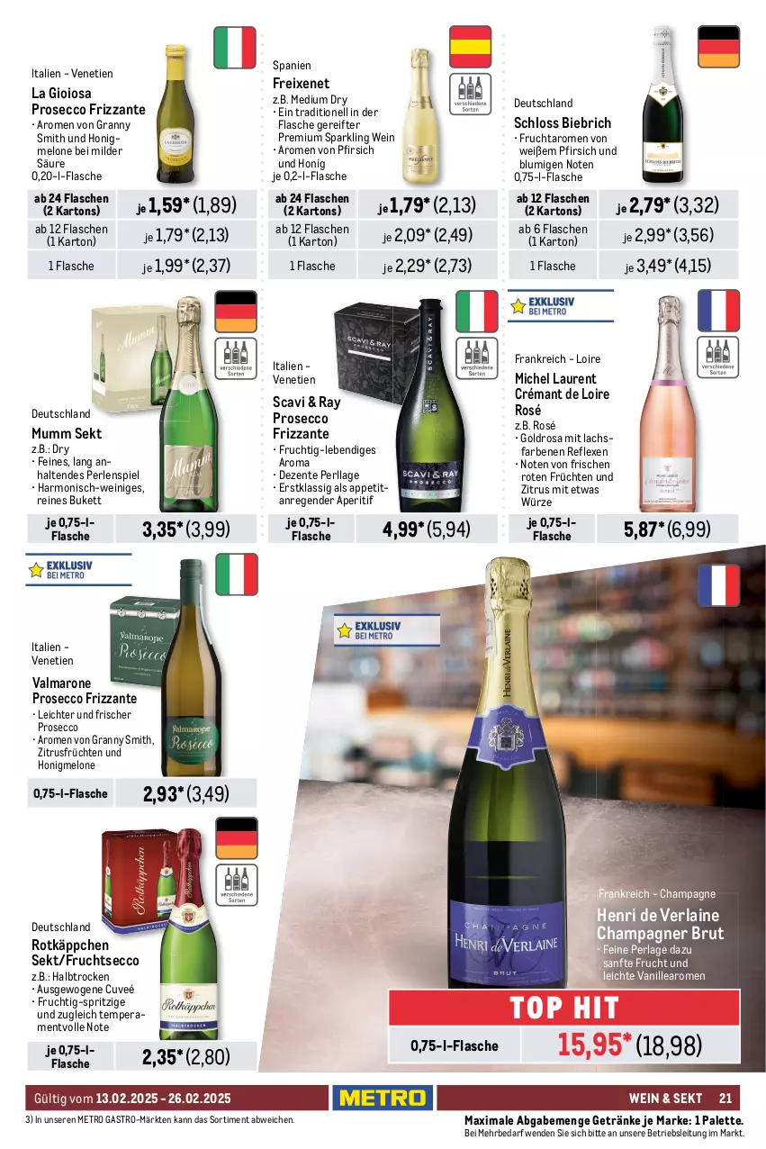 Aktueller Prospekt Metro - GastroJournal - von 13.02 bis 26.02.2025 - strona 23 - produkty: aperitif, apfel, Blüte, brita, brut, champagne, champagner, chardonnay, cider, coupon, crémant de loire, de blancs, dell, ecco, elle, ente, ernesto, flasche, freixenet, frizzante, frucht, früchte, früchten, fruchtsecco, gallo, gallo family, getränk, getränke, Henri de Verlaine, honig, honigmelone, La Gioiosa, lachs, Lenz Moser, LG, mac, mandel, mandeln, melone, Metro, metro gastro, moser, mumm, Palette, perla, perlen, pfirsich, Pinot, pinot grigio, prosecco, Ria, riesling, rotkäppchen, sekt, Ti, valdo, vanille, vin de france, wein