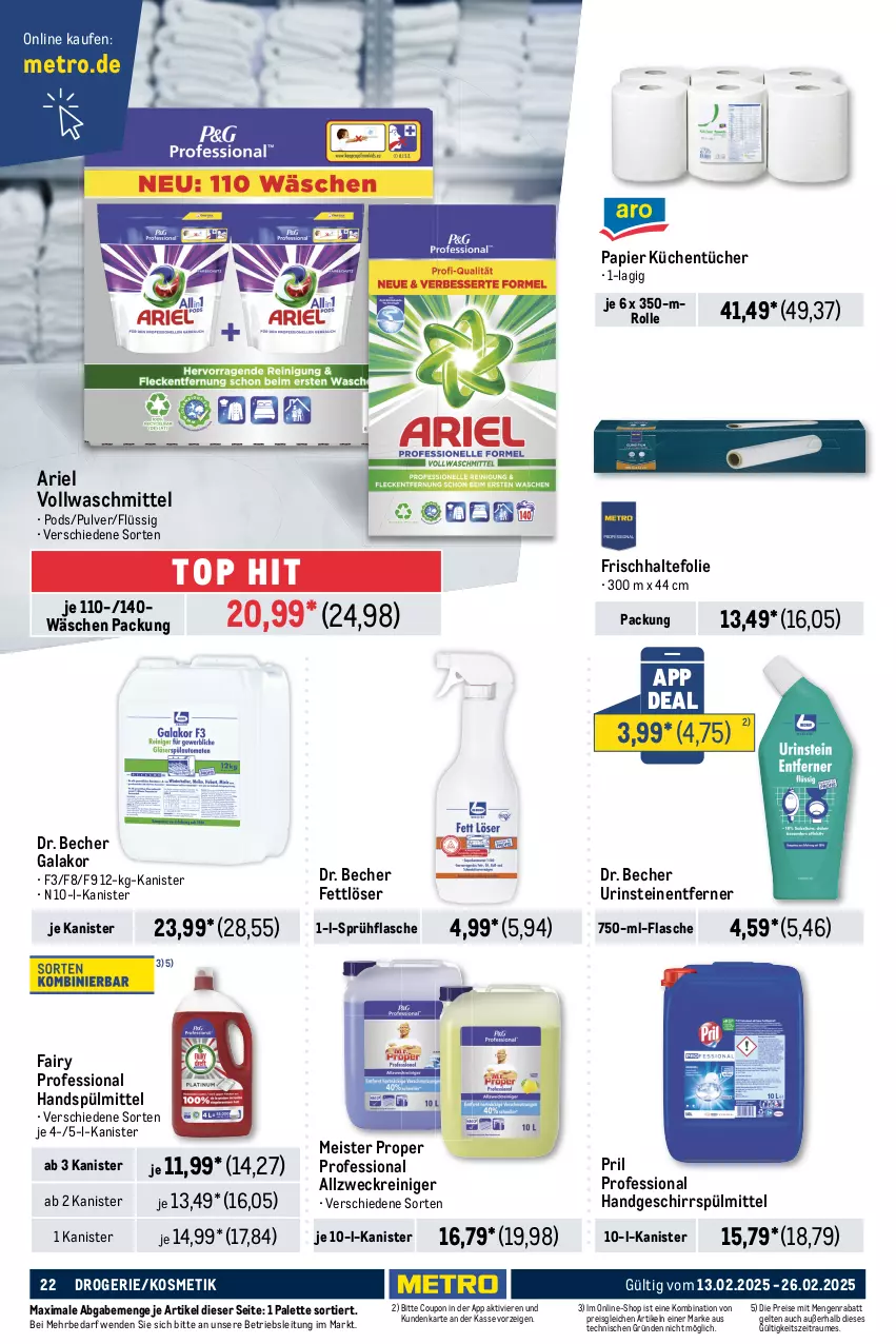 Aktueller Prospekt Metro - GastroJournal - von 13.02 bis 26.02.2025 - strona 24 - produkty: allzweckreiniger, ariel, aufbewahrungsbox, Becher, Behälter, coupon, decke, Deckel, eis, fairy, Fettlöser, flasche, frischhaltefolie, geschirr, geschirrspülmittel, kosmetik, küche, Küchen, küchentücher, lebensmittel, Meister, meister proper, Metro, Palette, papier, Pods, pril, reiniger, reis, sprühflasche, spülmittel, Tasche, Ti, tücher, vollwaschmittel, waschmittel, weck