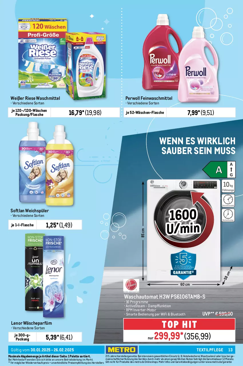 Aktueller Prospekt Metro - Frühjahrsputz - von 30.01 bis 26.02.2025 - strona 13 - produkty: auer, auto, beutel, eis, elle, feinwaschmittel, flasche, Fleckenentferner, Frosch, lenor, Metro, Palette, perwoll, Pods, reis, sagrotan, salz, Schere, Softlan, teller, Ti, vanish, vollwaschmittel, wäscheparfüm, waschmittel, weichspüler