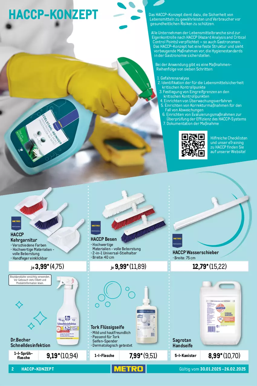 Aktueller Prospekt Metro - Frühjahrsputz - von 30.01 bis 26.02.2025 - strona 2 - produkty: ACC, Becher, Brei, bürste, Desinfektion, Dr.Becher, eis, elle, flasche, flüssigseife, garnitur, Gesundheit, Handseife, Kehrgarnitur, lebensmittel, LG, Rauch, reis, Ria, sagrotan, Schütze, Seife, sprühflasche, Ti, tisch, wasser