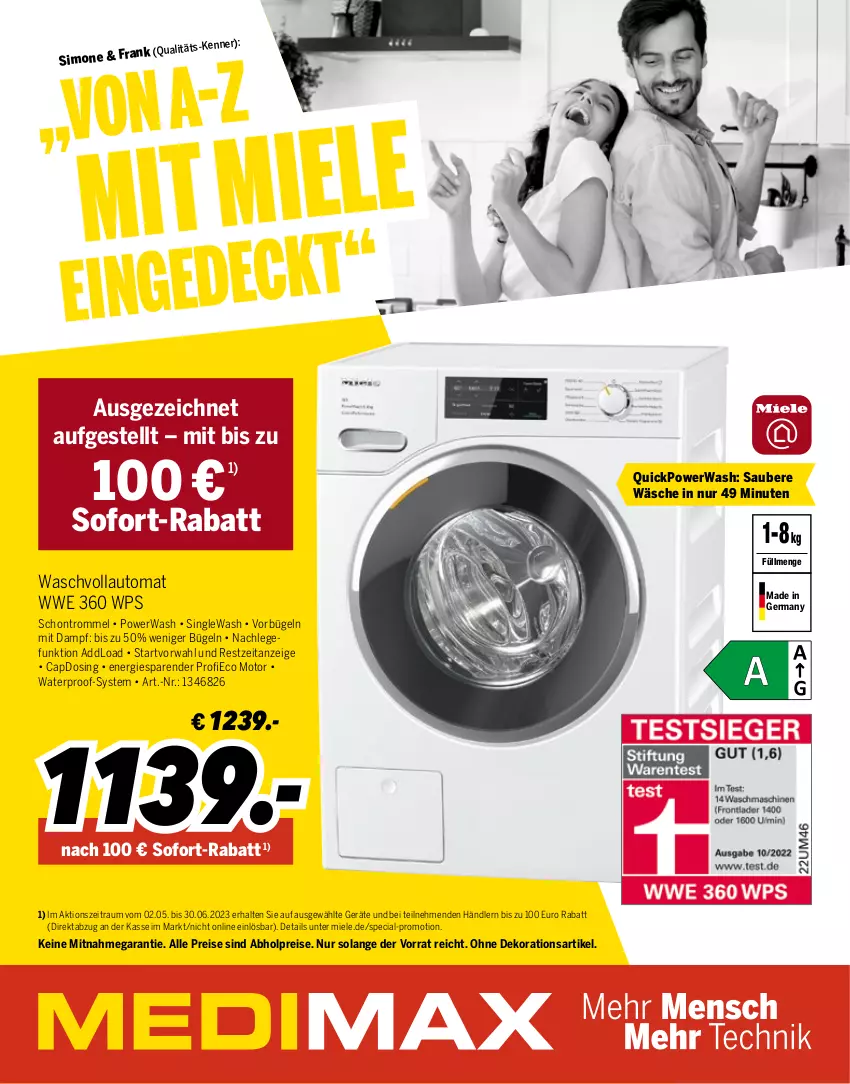 Aktueller Prospekt Medimax - Sonderbeilage Miele - von 24.05 bis 30.06.2023 - strona 1 - produkty: abholpreise, alle preise sind abholpreise, auto, bügel, Cap, dekoration, eis, gefu, Germ, miele, reis, sim, sofort-rabatt, Ti, trommel, waschvollautomat