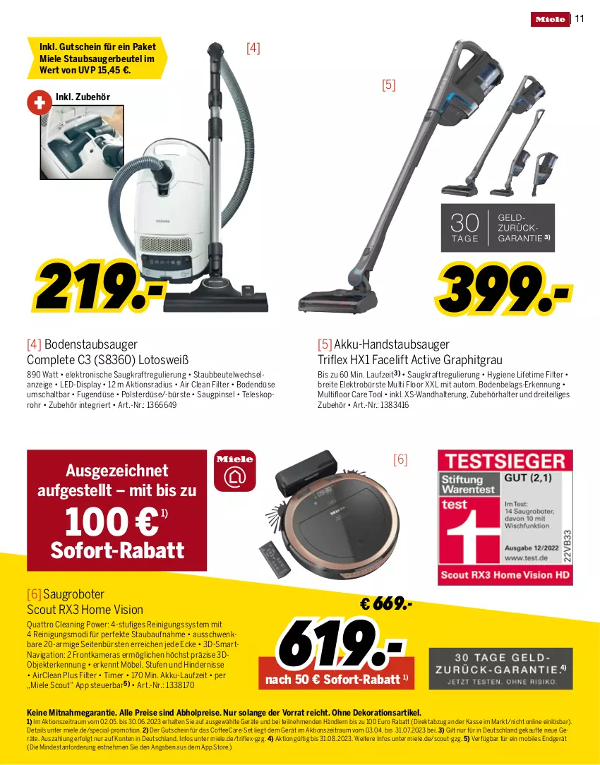 Aktueller Prospekt Medimax - Sonderbeilage Miele - von 24.05 bis 30.06.2023 - strona 11 - produkty: abholpreise, akku, akku-handstaubsauger, alle preise sind abholpreise, auto, Bau, beutel, bodenstaubsauger, Brei, bürste, bürsten, dekoration, eis, Elektro, frontkamera, gutschein, handstaubsauger, kamera, Kameras, kraft, LG, miele, möbel, Pinsel, Reinigung, reis, Saugroboter, Schal, scout, sofort-rabatt, staubbeutel, staubsauger, staubsaugerbeutel, Teleskop, Ti, timer, wandhalterung