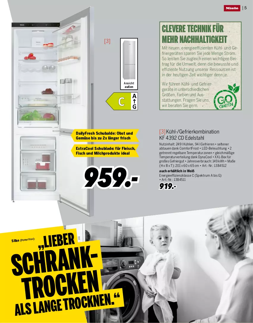 Aktueller Prospekt Medimax - Sonderbeilage Miele - von 24.05 bis 30.06.2023 - strona 5 - produkty: beleuchtung, edelstahl, eis, ente, fisch, fleisch, gefrierkombination, Heu, HP, led-beleuchtung, milch, obst, Obst und Gemüse, Rauch, rum, Spektrum, Ti, und gemüse