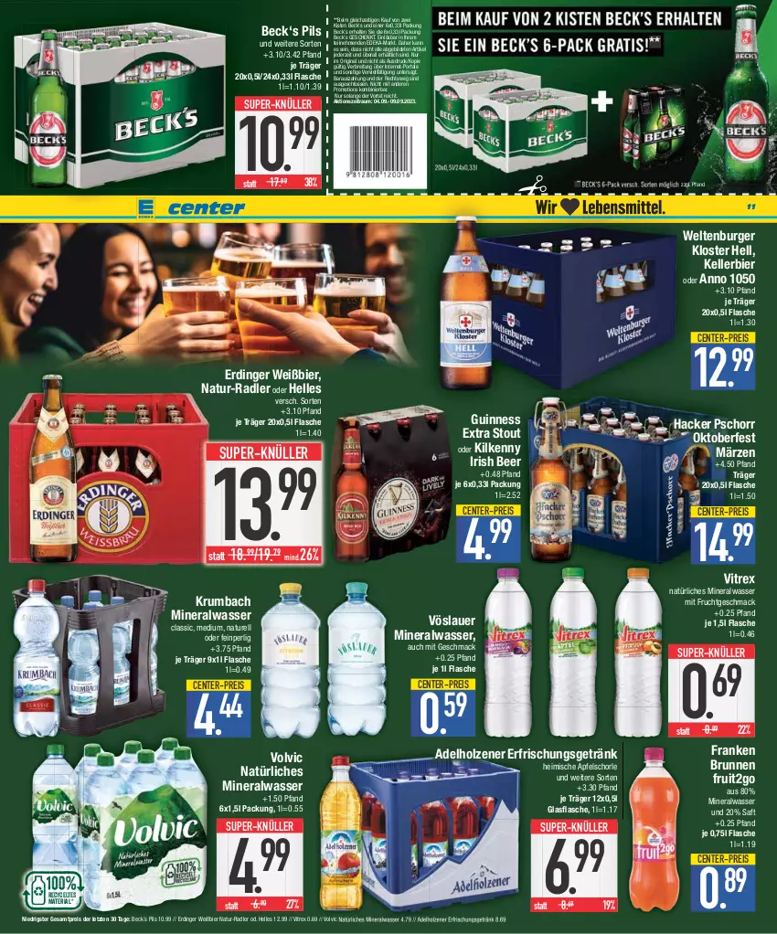 Aktueller Prospekt E Center - Angebote der Woche - von 28.08 bis 02.09.2023 - strona 11 - produkty: adelholzener, Alwa, apfel, Apfelschorle, auer, bier, Brei, brunnen, burger, decke, Deckel, deka, eis, elle, ente, erdinger, erfrischungsgetränk, flasche, franken brunnen, frucht, getränk, gin, glasflasche, Guinness, hacker pschorr, Holz, kellerbier, Kilkenny, krumbach, mac, mineralwasser, mit frucht, natur, natürliches mineralwasser, pils, radler, reis, rel, Ria, rum, saft, schorle, super-knüller, Ti, vitrex, volvic, volvic natürliches, vöslauer, wasser, ZTE