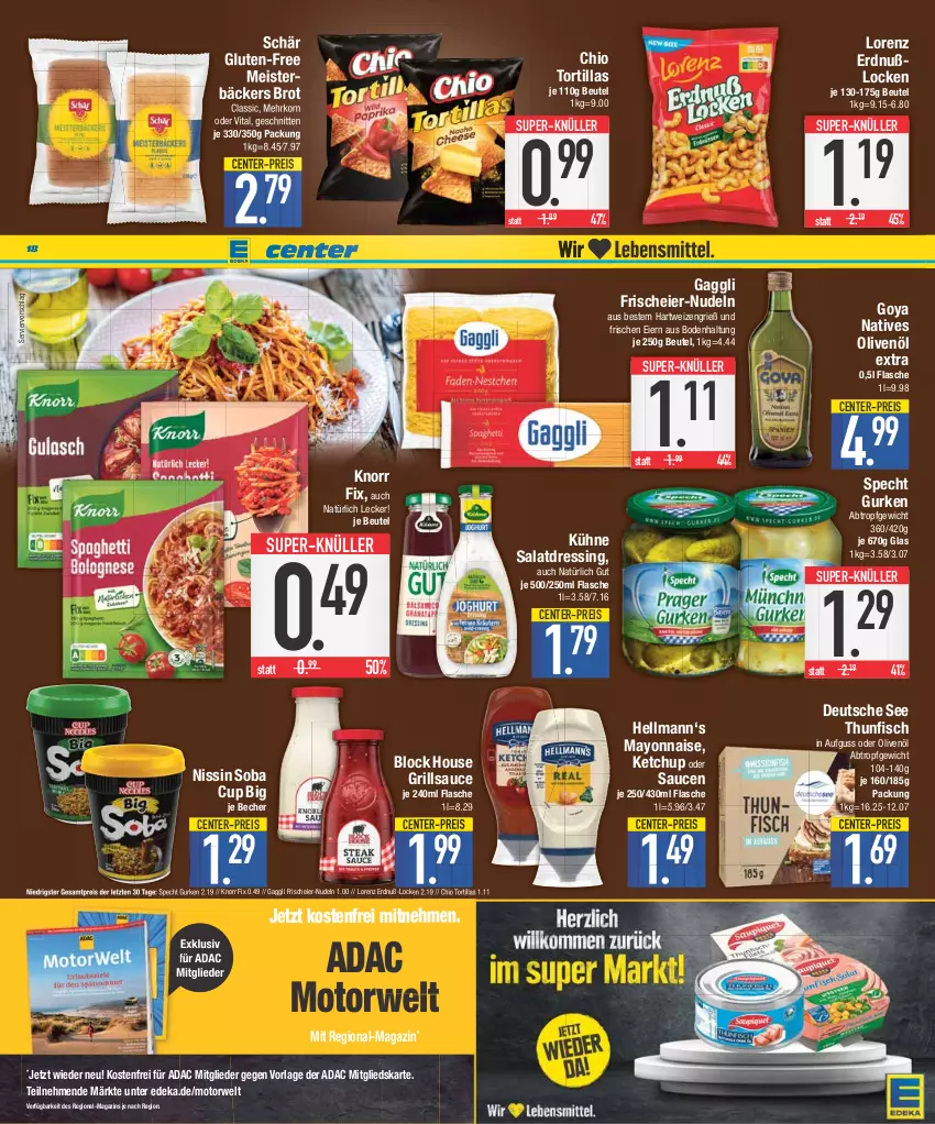 Aktueller Prospekt E Center - Angebote der Woche - von 28.08 bis 02.09.2023 - strona 18 - produkty: Becher, beutel, brot, deka, dressing, eier, eis, ente, fisch, flasche, gaggli, grill, grillsauce, gurke, gurken, hartweizen, ketchup, knorr, knorr fix, korn, Kühne, lorenz, magazin, mayonnaise, Meister, natives olivenöl, Nissin, nudel, nudeln, olive, oliven, olivenöl, olivenöl extra, reis, rwe, salat, salatdressing, sauce, saucen, schnitten, specht, super-knüller, thunfisch, Ti, tortilla, tortillas, vita, Yo, ZTE