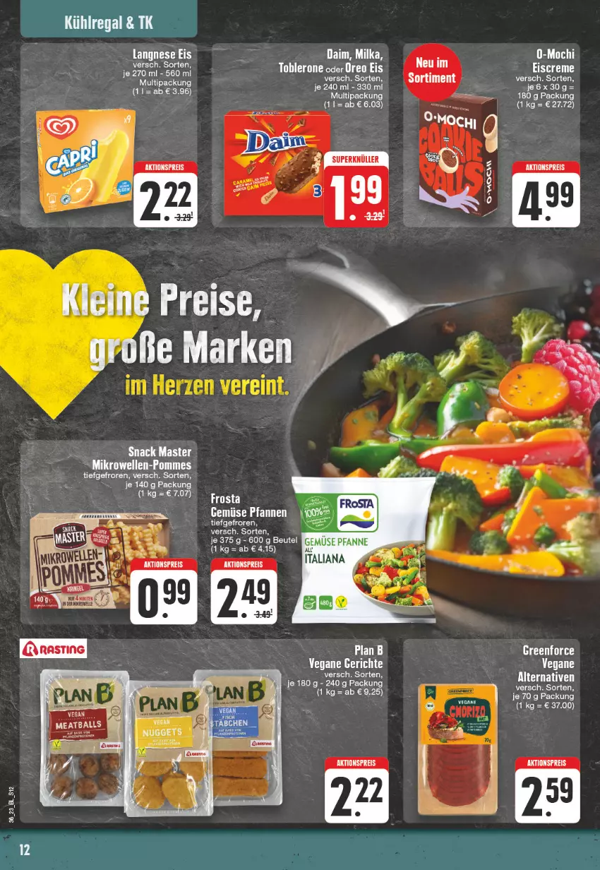 Aktueller Prospekt Edeka - Angebote der Woche - von 28.08 bis 02.09.2023 - strona 12 - produkty: aktionspreis, beutel, creme, daim, eis, eiscreme, kühlregal, langnese, langnese eis, milka, Mochi, regal, reis, snack, Ti