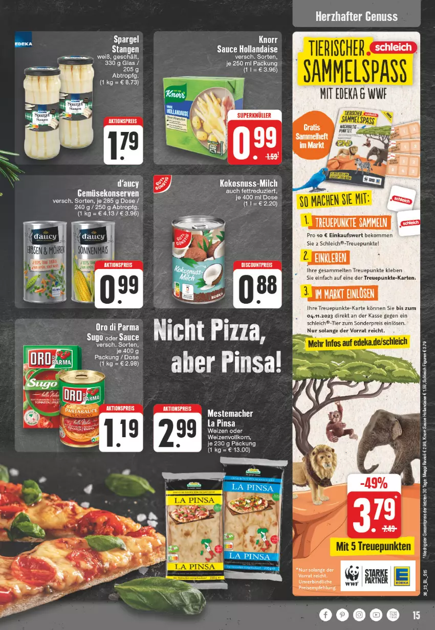 Aktueller Prospekt Edeka - Angebote der Woche - von 28.08 bis 02.09.2023 - strona 15 - produkty: aktionspreis, asus, beko, deka, discount, Dyson, eis, Gemüsekonserve, hollandaise, knorr, kokos, kokosnuss, Konserven, korn, mac, maggi, mestemacher, milch, nuss, pizza, ravioli, reis, sauce, sauce hollandaise, Schleich, spargel, Ti, ZTE