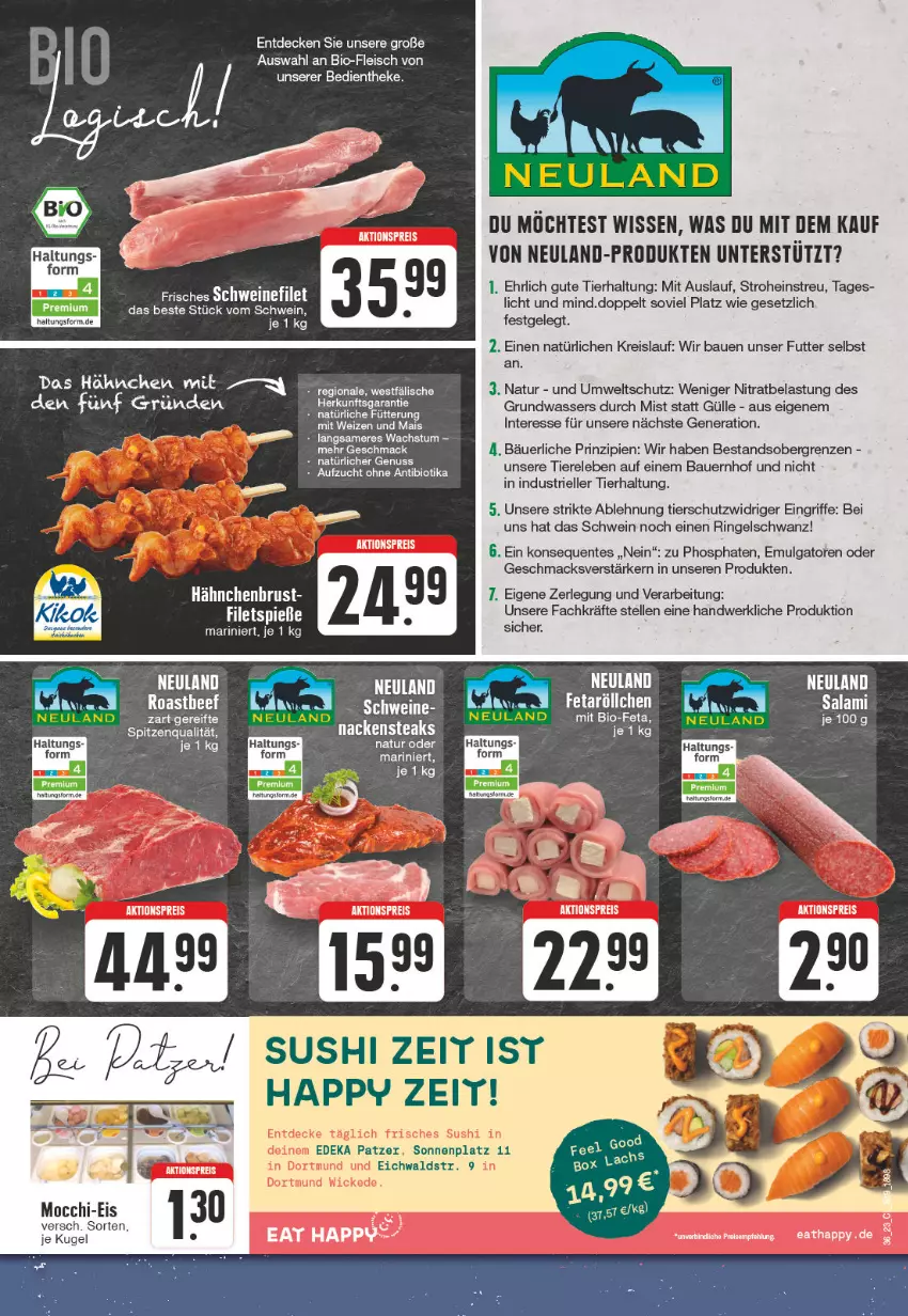 Aktueller Prospekt Edeka - Angebote der Woche - von 28.08 bis 02.09.2023 - strona 19 - produkty: aktionspreis, auer, Bau, Bauer, bio, Bio-Feta, decke, deka, eis, elle, ente, feta, filet, fleisch, hähnchenbrust, LG, mac, mais, Nackensteak, nackensteaks, natur, reis, rel, ring, salami, schwein, schweine, schweinefilet, spitzenqualität, steak, steaks, Sushi, Ti, Tiere, wasser, wein, weine, WICK