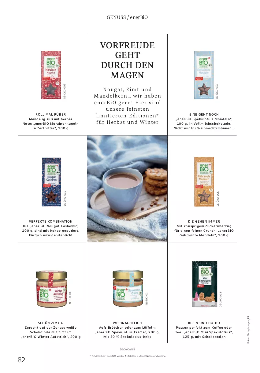 Aktueller Prospekt Rossmann - Prospekte - von 30.09 bis 01.11.2024 - strona 82 - produkty: aufstrich, bio, brötchen, Cashew, creme, elle, kaffee, kakao, keks, Kugel, Löffel, mandel, mandeln, marzipan, milch, nuss, schoko, schokolade, tee, teller, Ti, vollmilch, Weiße Schokolade, zucker