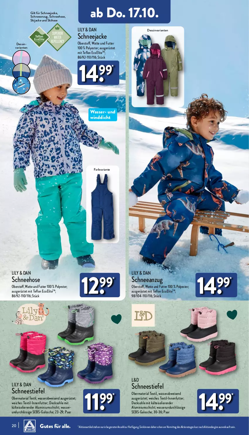 Aktueller Prospekt Aldi Nord - Von Montag - von 14.10 bis 19.10.2024 - strona 20 - produkty: Anzug, decksohle, eis, gin, hose, Jacke, Ria, Schneehose, Schneejacke, Ti, wasser, ZTE