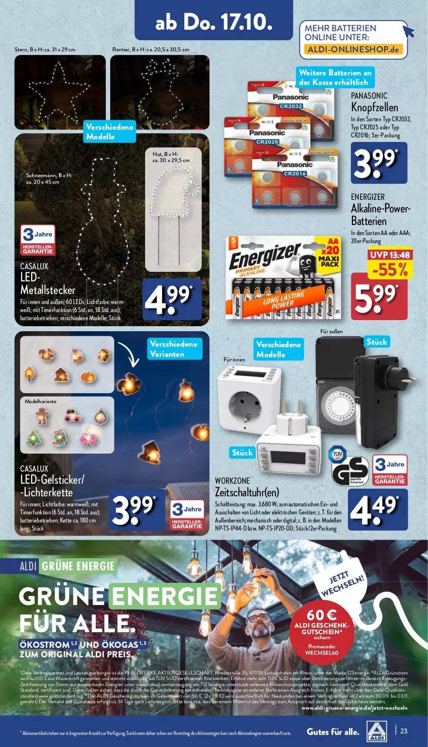 Aktueller Prospekt Aldi Nord - Von Montag - von 14.10 bis 19.10.2024 - strona 23 - produkty: aldi, auto, batterie, batterien, dell, eis, elle, energizer, gin, gutschein, Kette, kraft, leds, LG, lichterkette, Mode, panasonic, reis, Ria, ring, Schal, Ti, timer, tisch, uhr, wasser, ZTE