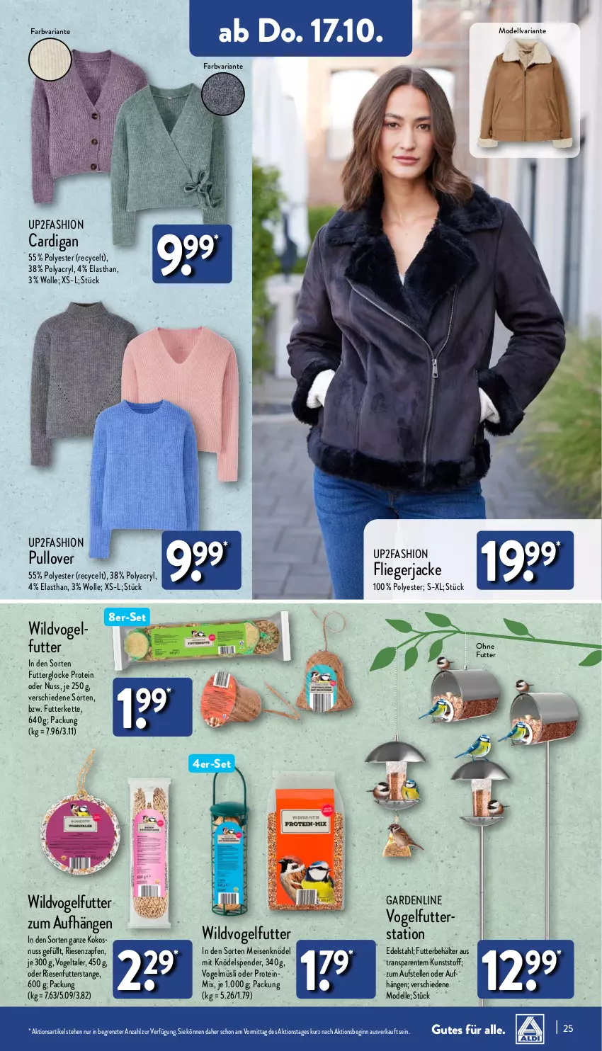 Aktueller Prospekt Aldi Nord - Von Montag - von 14.10 bis 19.10.2024 - strona 25 - produkty: Behälter, Cardigan, dell, edelstahl, eis, elle, ente, gin, Jacke, Kette, Knödel, kokos, Liege, Meisenknödel, Mode, müsli, nuss, Pullover, Ria, senf, Ti, up2fashion, Vogelfutter, Wild, wolle, ZTE