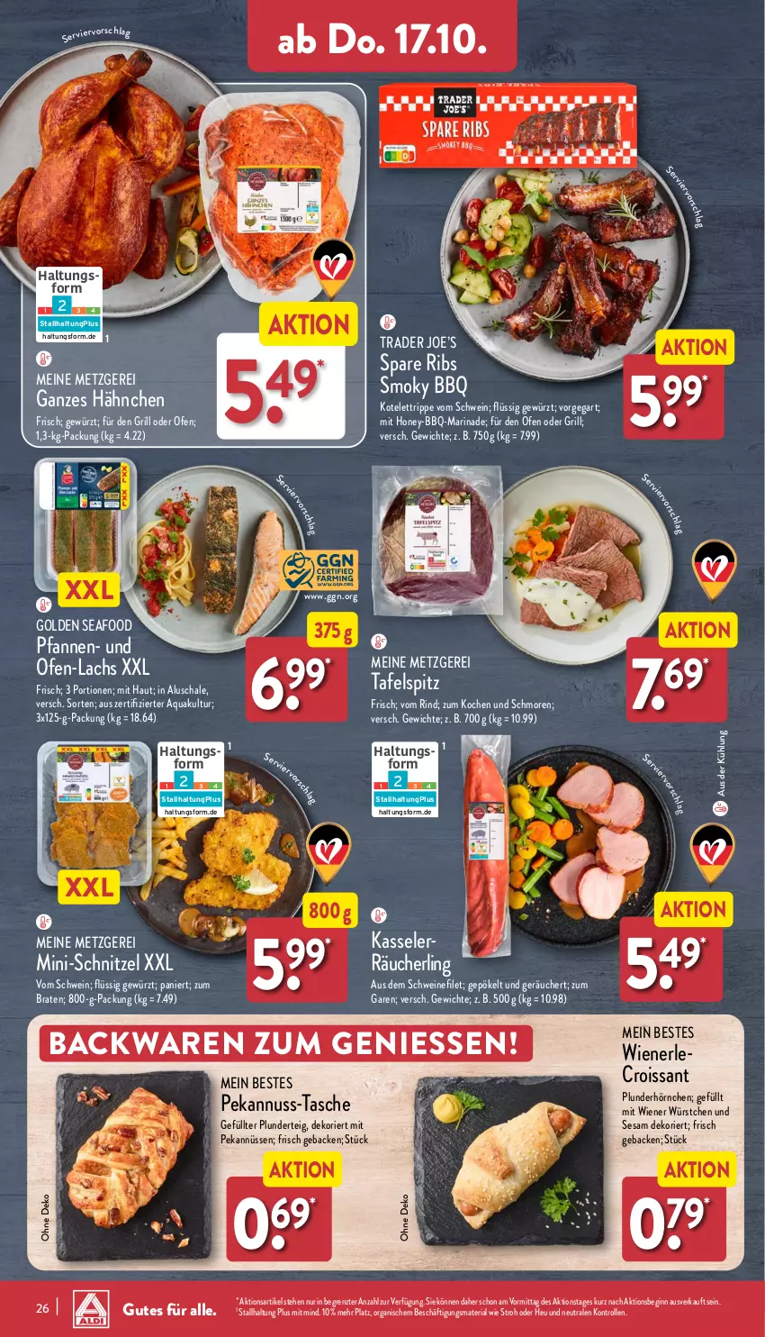 Aktueller Prospekt Aldi Nord - Von Montag - von 14.10 bis 19.10.2024 - strona 26 - produkty: aqua, backwaren, braten, Croissant, filet, geback, gewürz, gin, grill, Heu, hörnchen, kasseler, kotelett, lachs, marinade, nuss, Ofen, pfanne, pfannen, Plunder, Räucherling, Ria, rind, Schal, Schale, schnitzel, schwein, schweine, schweinefilet, sesam, spare ribs, tafelspitz, Tasche, Ti, wein, weine, wiener, wiener würstchen, würstchen, ZTE