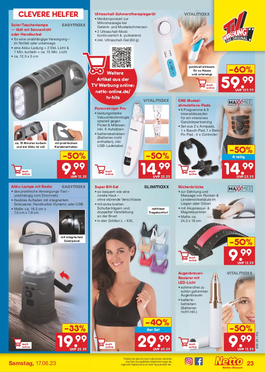 Aktueller Prospekt Netto Marken-Discount - Filial-Angebote - von 12.06 bis 17.06.2023 - strona 23 - produkty: akku, angebot, batterie, batterien, Bau, Brei, deka, eis, ladekabel, Lampe, led-licht, Liege, medizinprodukt, ndk, Radio, rasierer, reiniger, Roller, rwe, Schal, Spezi, Tasche, taschen, taschenlampe, Ti, tisch, usb, ZTE