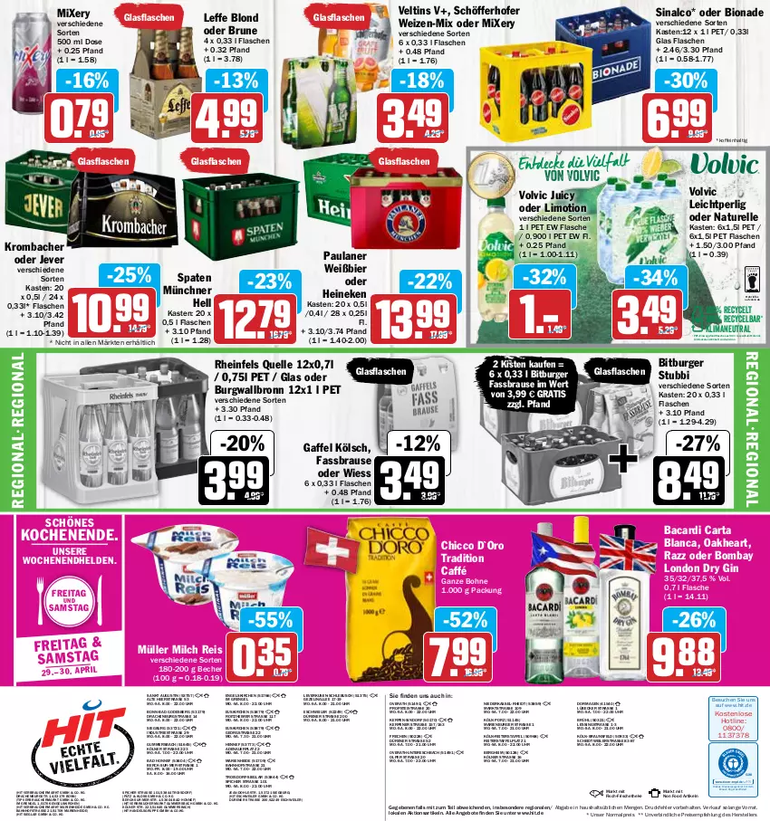 Aktueller Prospekt Hit - Prospekte - von 25.04 bis 30.04.2022 - strona 20 - produkty: angebot, angebote, auer, bacardi, Bad, Becher, bier, bio, bionade, bitburger, bohne, braun, brause, burger, burgwallbronn, decke, Deckel, drucker, dry gin, eimer, eis, elle, Engel, fassbrause, fisch, flasche, gin, glasflasche, heineken, jever, kerze, krombache, krombacher, limo, london dry, london dry gin, Lübecker, milch, Mixer, mixery, Müller, natur, oakheart, Paula, paulaner, Rauch, reis, rel, rheinfels quelle, Ria, schöfferhofer, sinalco, Spaten, teller, Ti, uhr, veltins, volvic