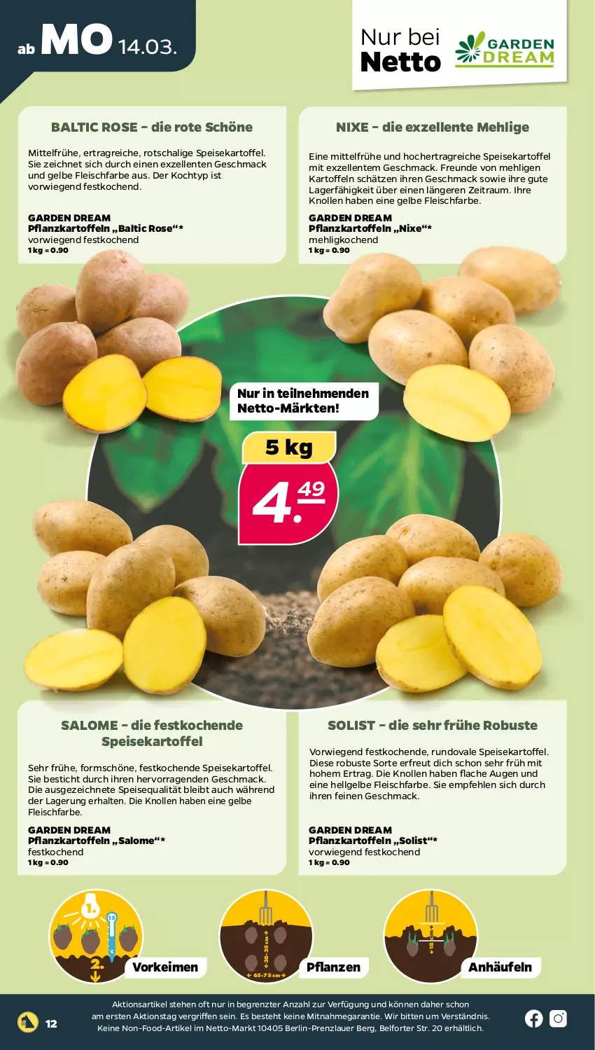 Aktueller Prospekt Netto - Angebote ab Montag - von 14.03 bis 19.03.2022 - strona 12 - produkty: auer, eis, elle, ente, fleisch, kartoffel, kartoffeln, LG, mac, mehl, pflanze, pflanzen, Pflanzkartoffeln, Schal, Ti, ZTE