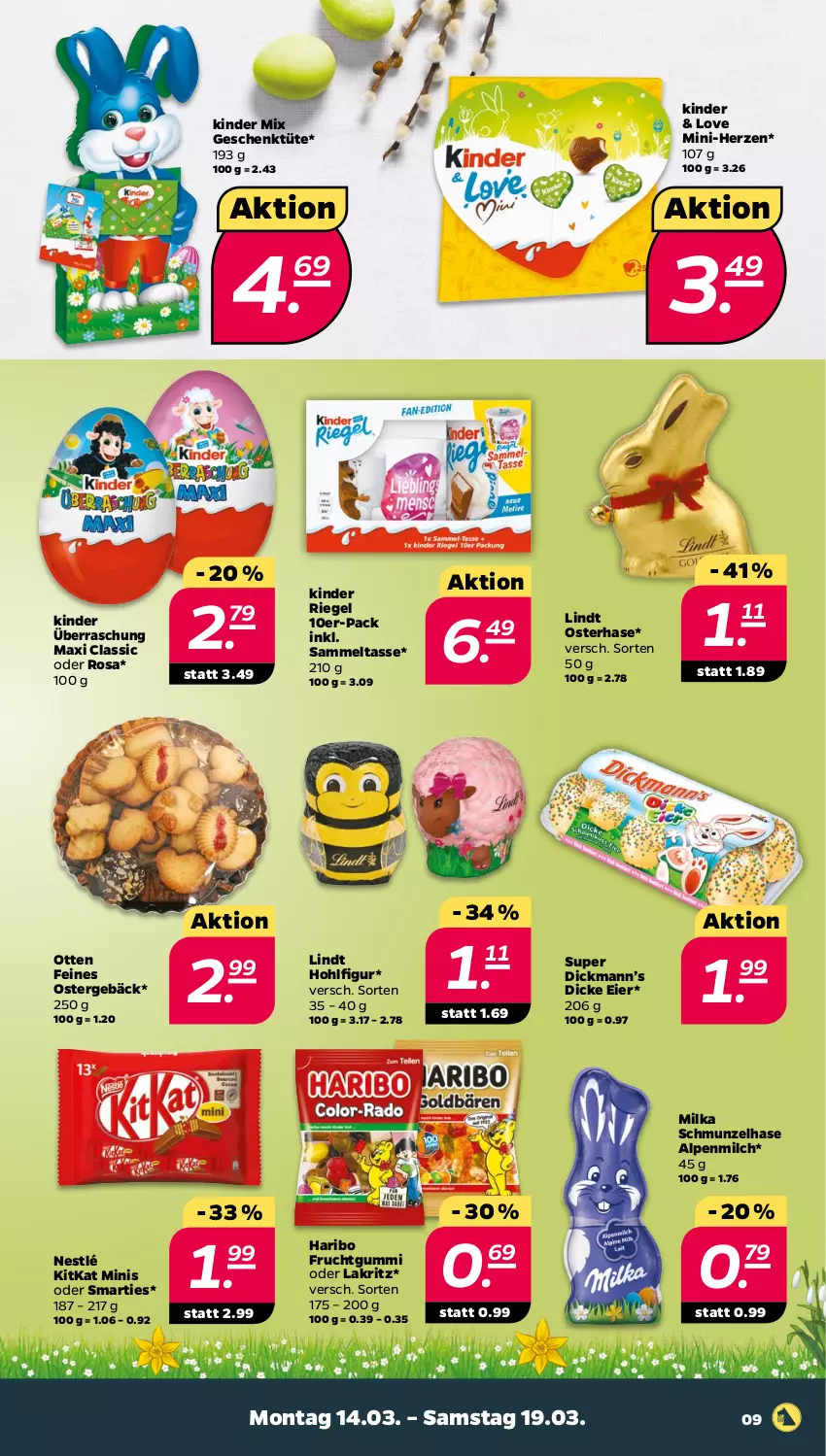 Aktueller Prospekt Netto - Angebote ab Montag - von 14.03 bis 19.03.2022 - strona 9 - produkty: alpenmilch, eier, frucht, fruchtgummi, haribo, Kinder, kinder riegel, kitkat, Lakritz, lindt, milch, milka, nestlé, oder lakritz, riegel, smarties, tasse, Ti, Tüte