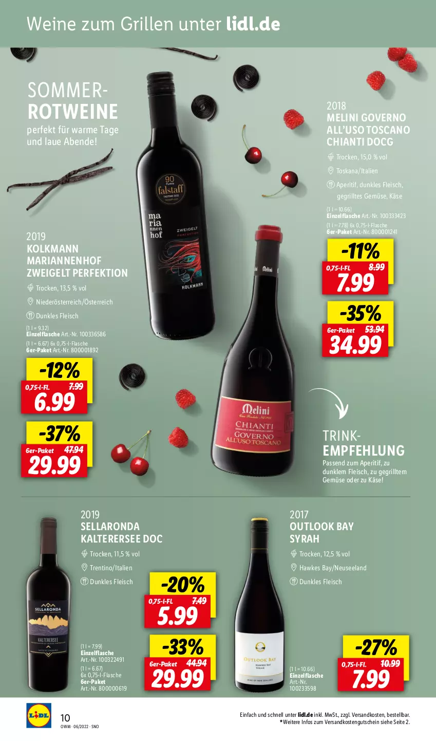 Aktueller Prospekt Lidl - Beste Weine für jeden Anlass - von 01.06 bis 30.06.2022 - strona 10 - produkty: aperitif, chia, chianti, eis, Elan, flasche, fleisch, Gegrilltes Gemüse, grill, gutschein, Käse, ndk, Ria, rotwein, Ti, wein, weine, Zweigelt