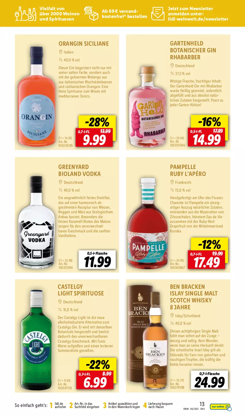 Aktueller Prospekt Lidl - Beste Weine für jeden Anlass - von 01.06 bis 30.06.2022 - strona 13 - produkty: alkohol, Bau, beere, beeren, bio, bioland, drink, eis, Elan, elle, ente, flasche, frucht, Garten, gin, grapefruit, islay single malt, karamell, korb, LG, mac, malz, ndk, orange, orangen, Rauch, rezept, rhabarber, rwe, saft, Schal, Schale, schott, scotch, scotch whisky, single malt, spirituosen, Ti, tisch, tonic, tonic water, vanille, versandkostenfrei, vodka, wein, weine, whisky