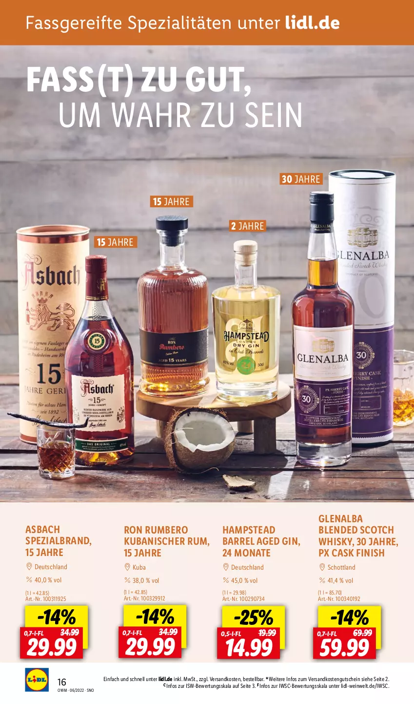 Aktueller Prospekt Lidl - Beste Weine für jeden Anlass - von 01.06 bis 30.06.2022 - strona 16 - produkty: blended scotch, blended scotch whisky, Finish, gin, gutschein, ndk, rel, rum, schott, scotch, scotch whisky, Spezi, wein, whisky